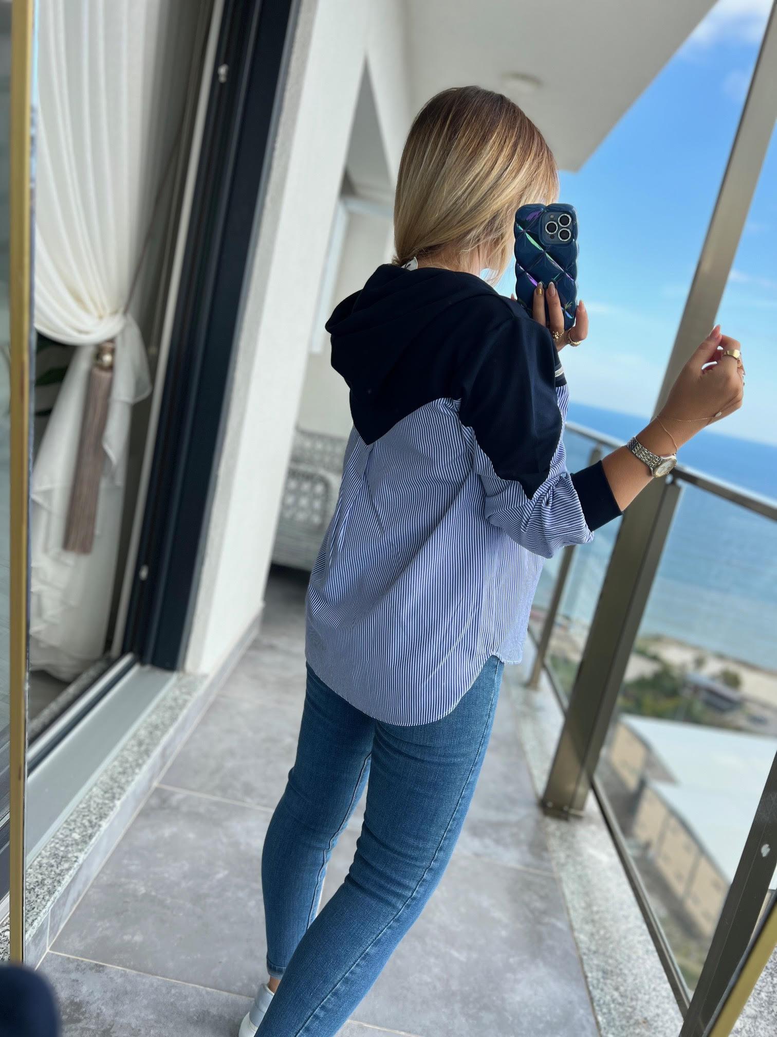 2960 Kapüşonlu Sweat Detay Gömlek LACİVERT