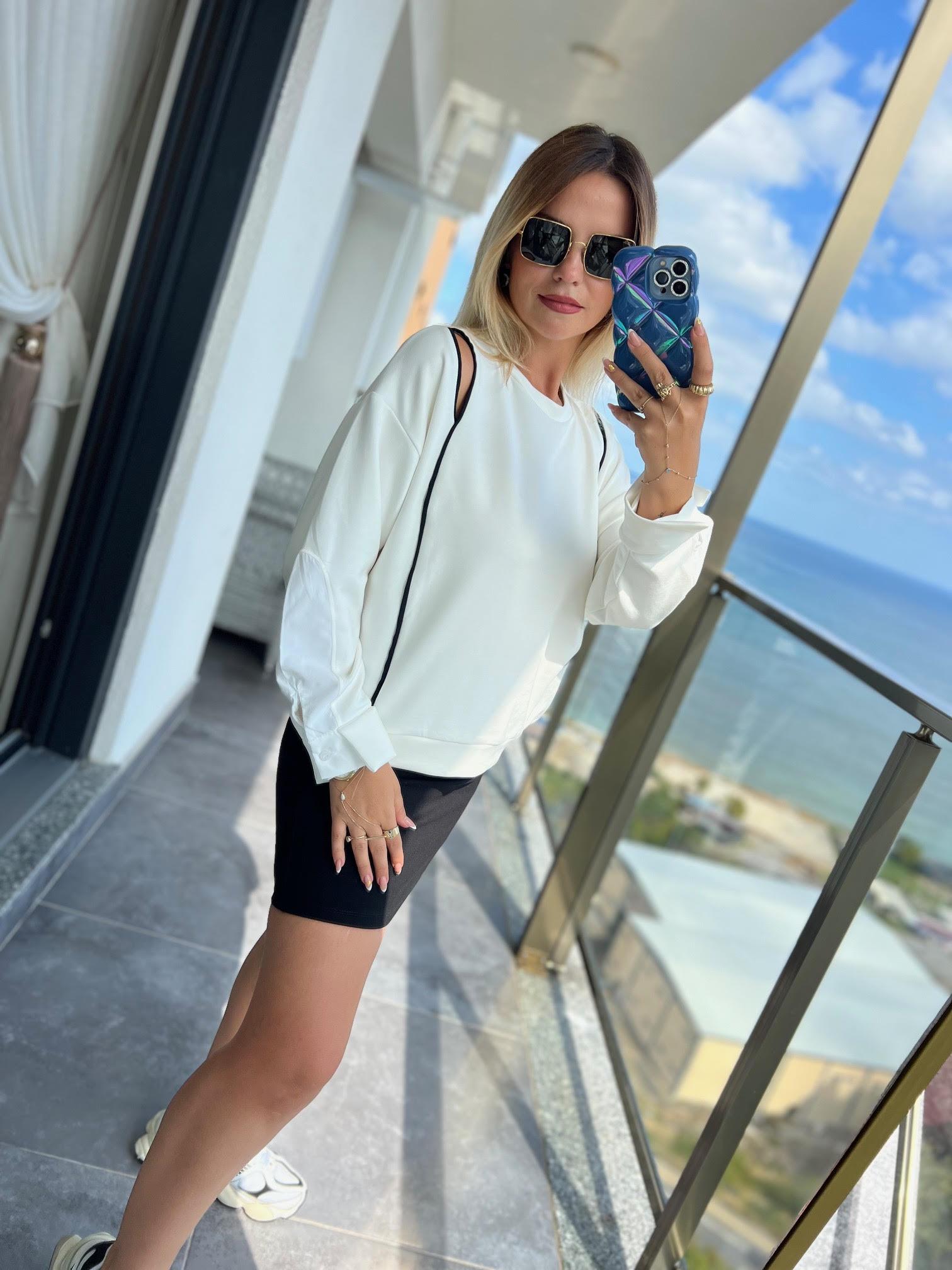 2963 Kolu Gömek Detay Sweat EKRU