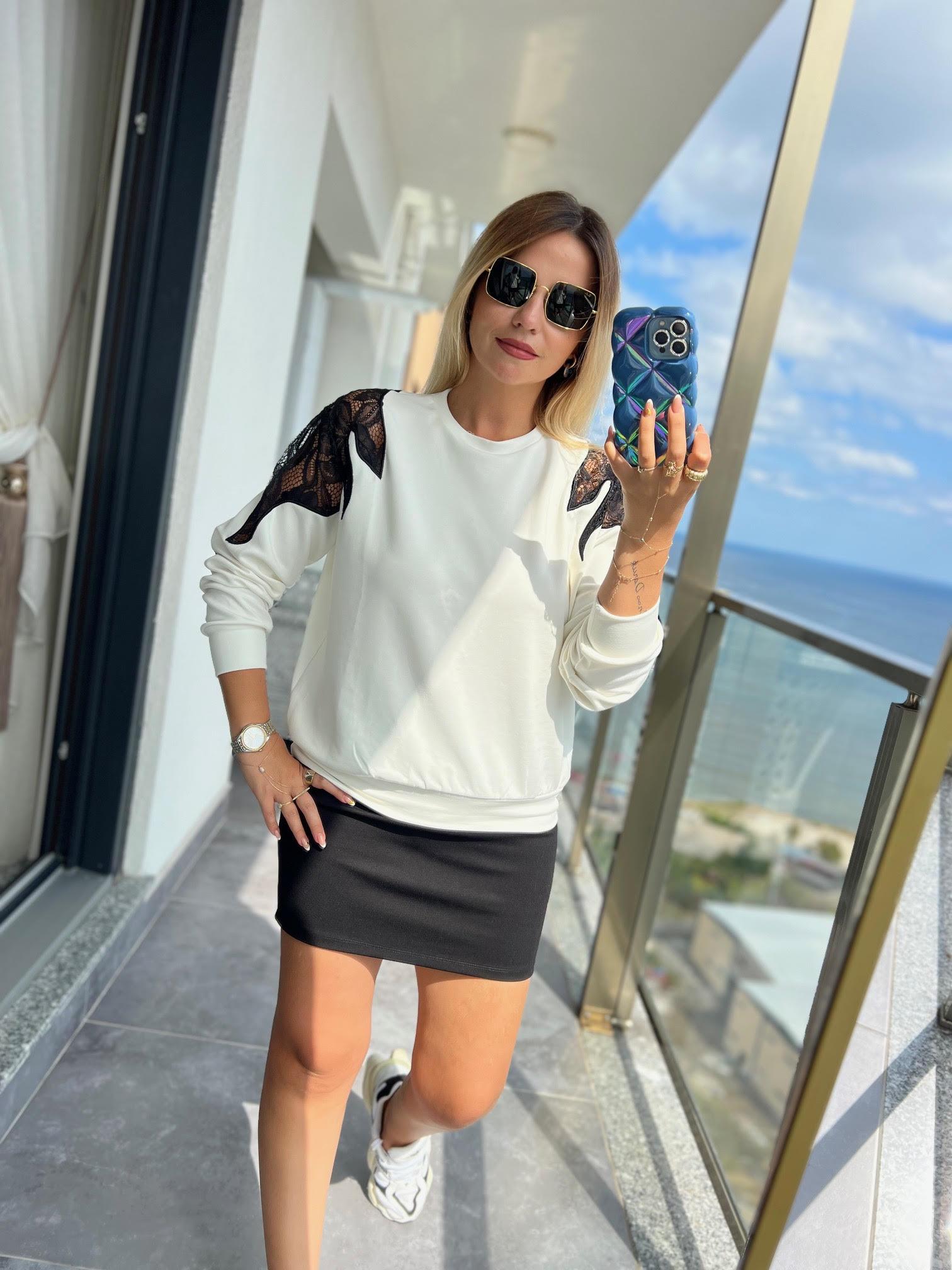 2964 Omuz Dantel Detay Sweat EKRU