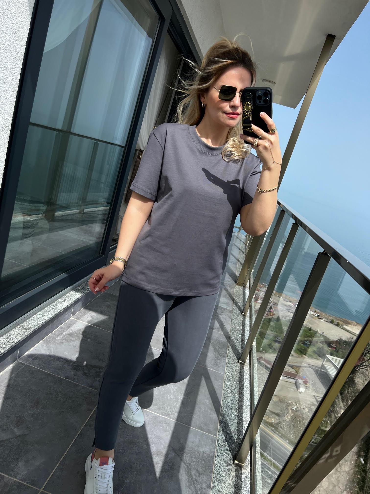 30312 Dekoratif Dikişli Tshirt ANTRESİT