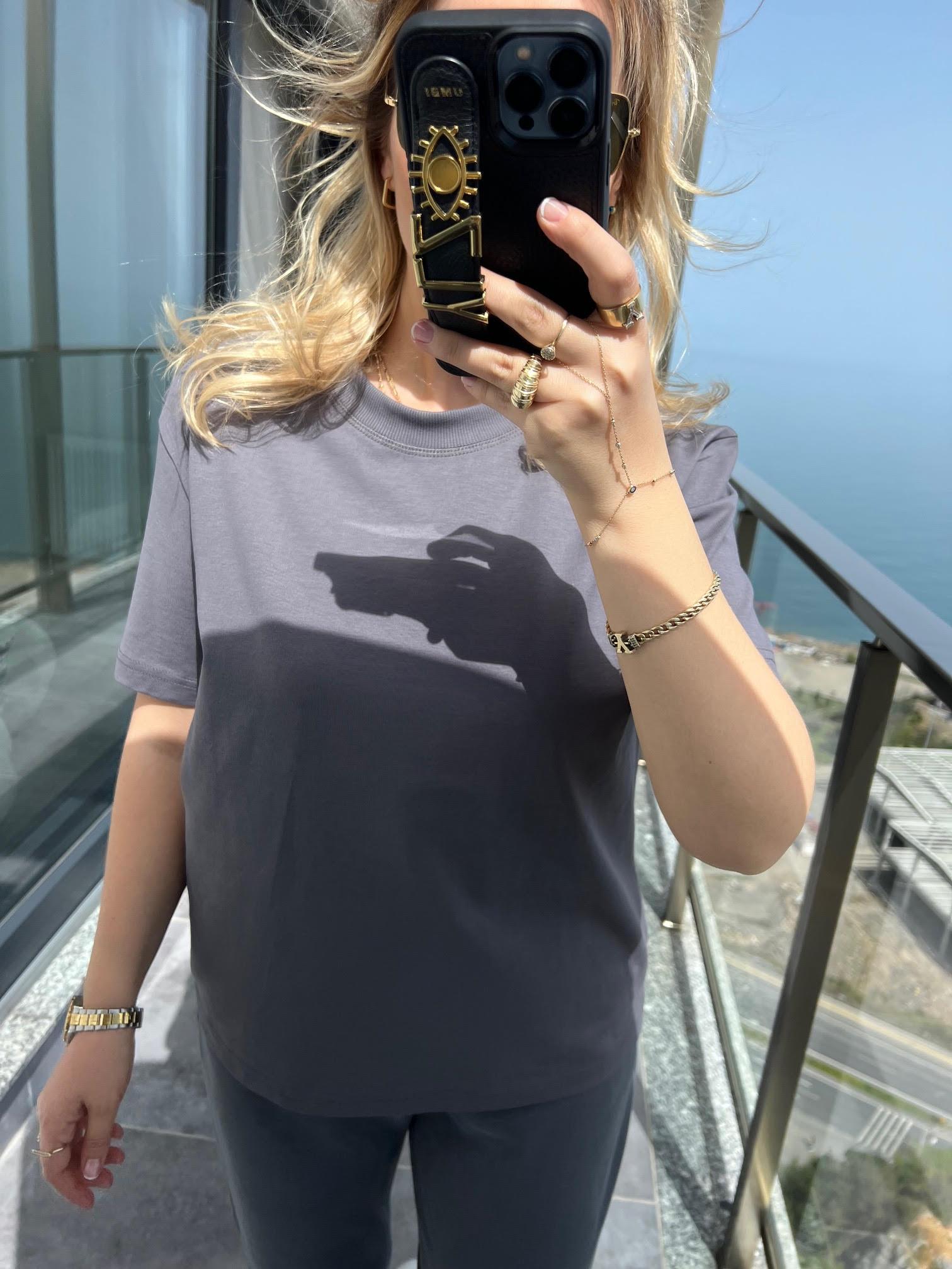 30312 Dekoratif Dikişli Tshirt ANTRESİT