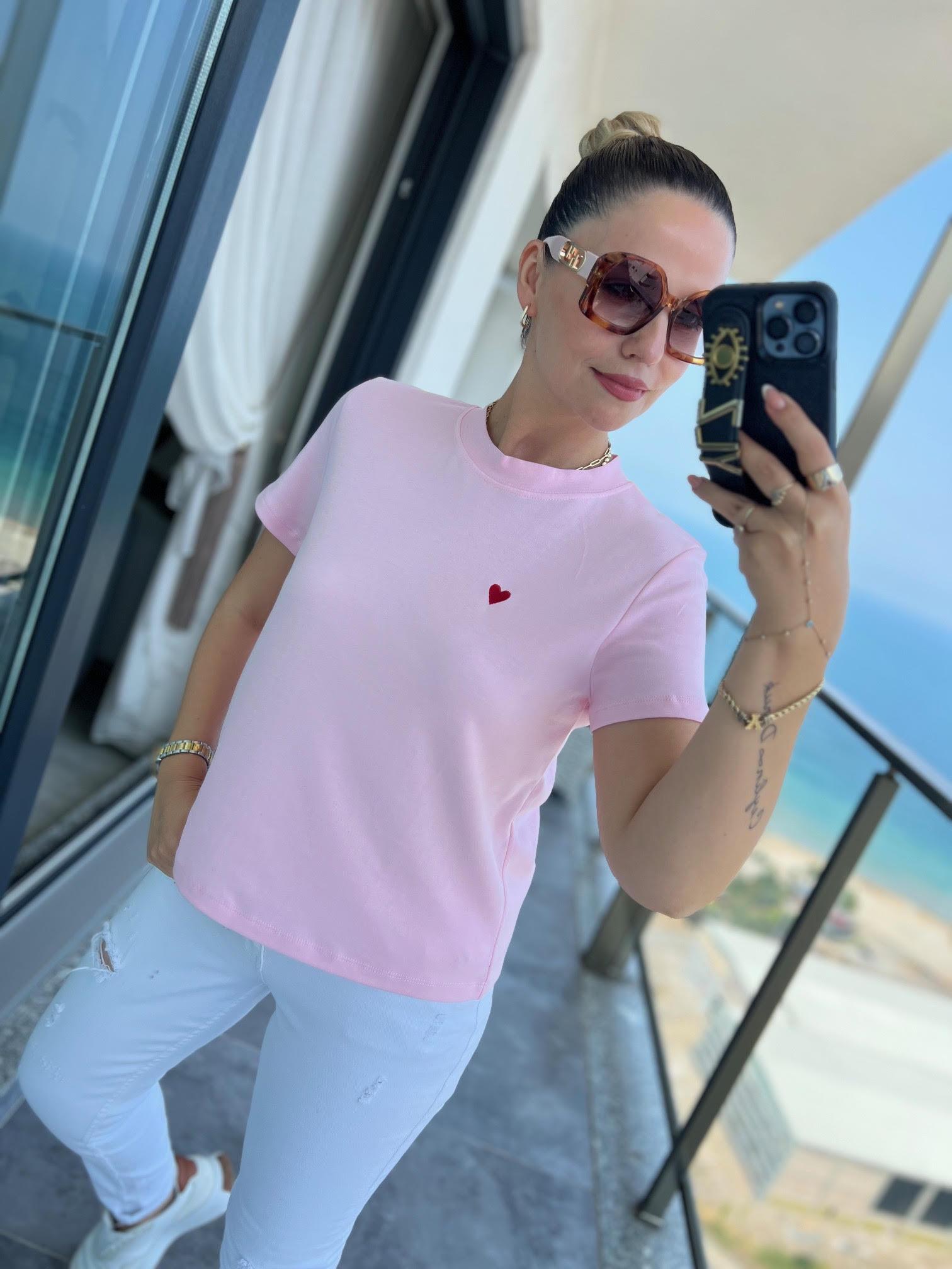 30584 Bisiklet Yaka Pamuklu Tshirt PEMBE