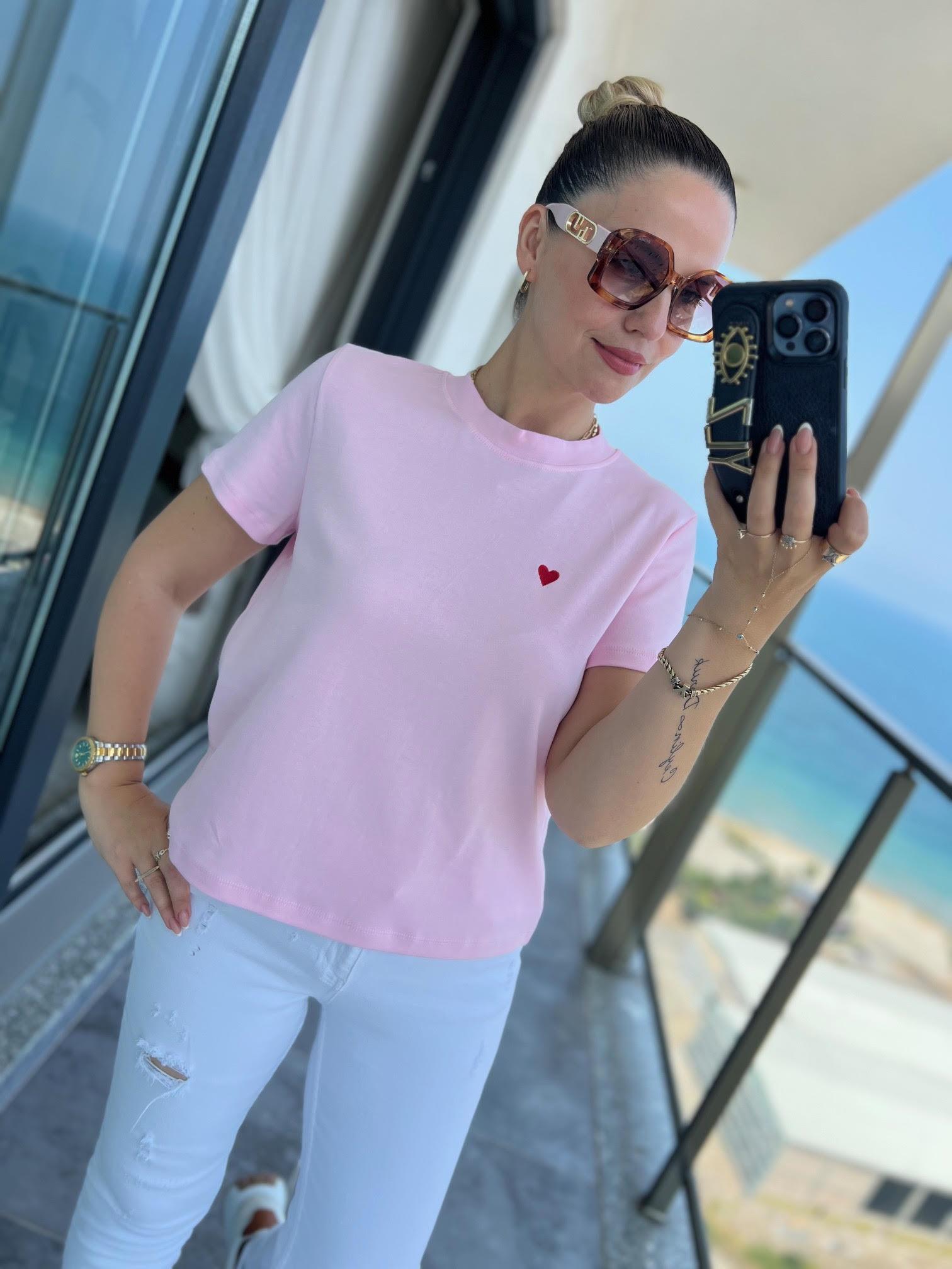 30584 Bisiklet Yaka Pamuklu Tshirt PEMBE