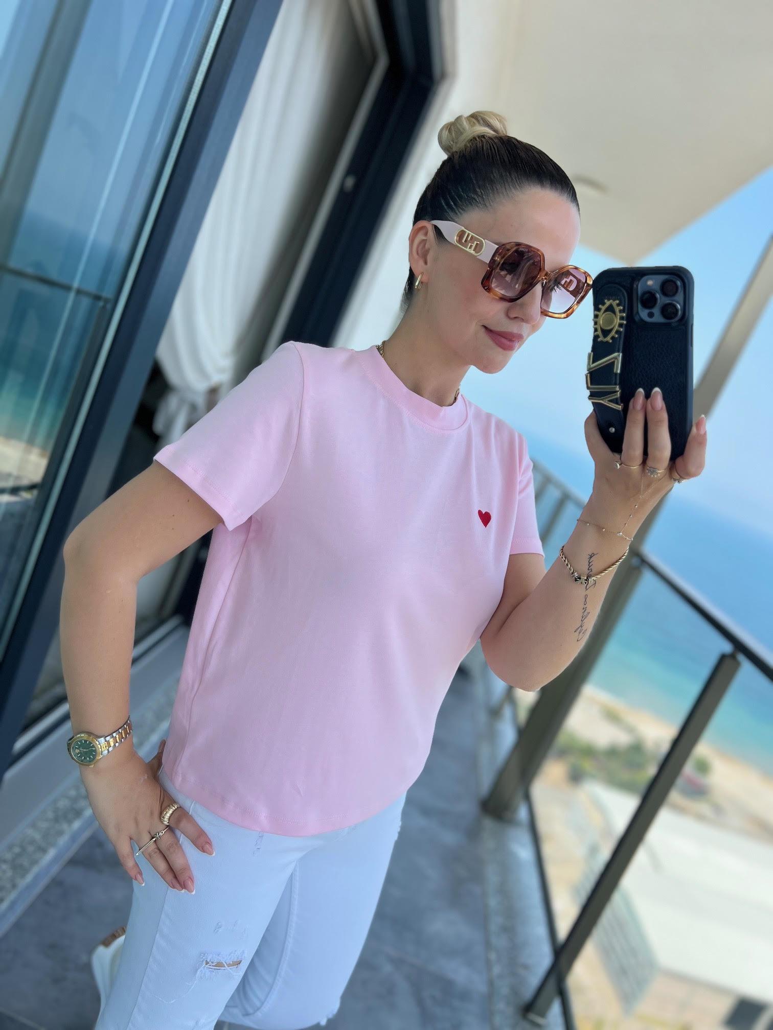 30584 Bisiklet Yaka Pamuklu Tshirt PEMBE