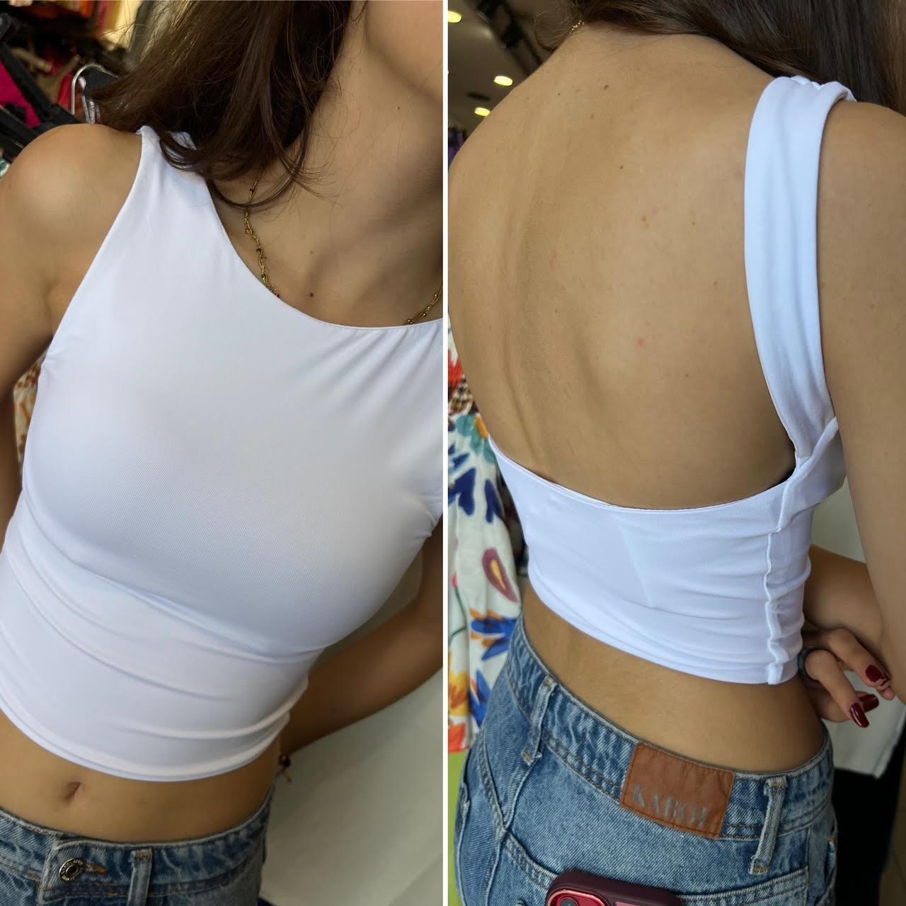 30673 Sırt Dekolte Crop BEYAZ