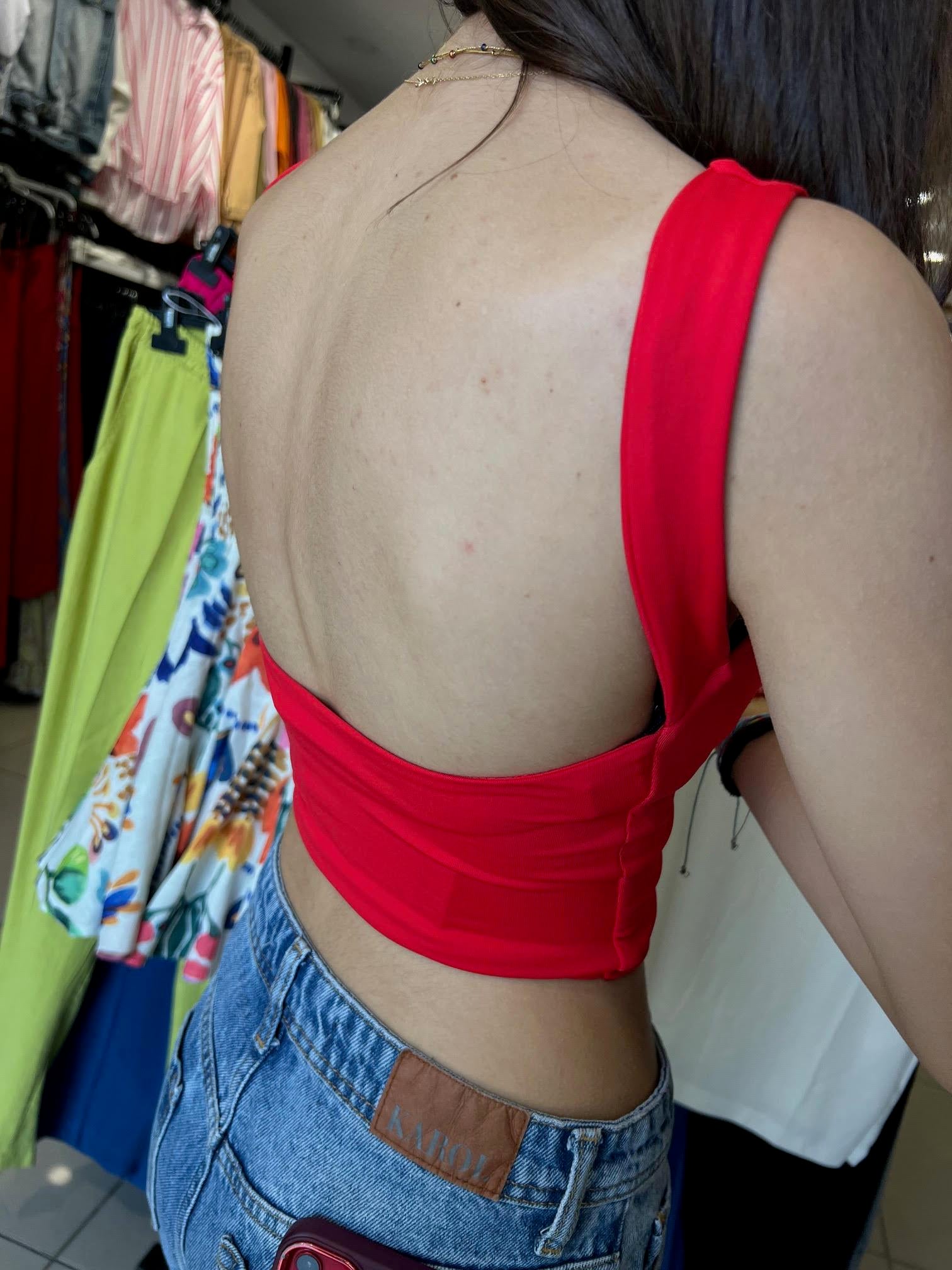 30673 Sırt Dekolte Crop KIRMIZI