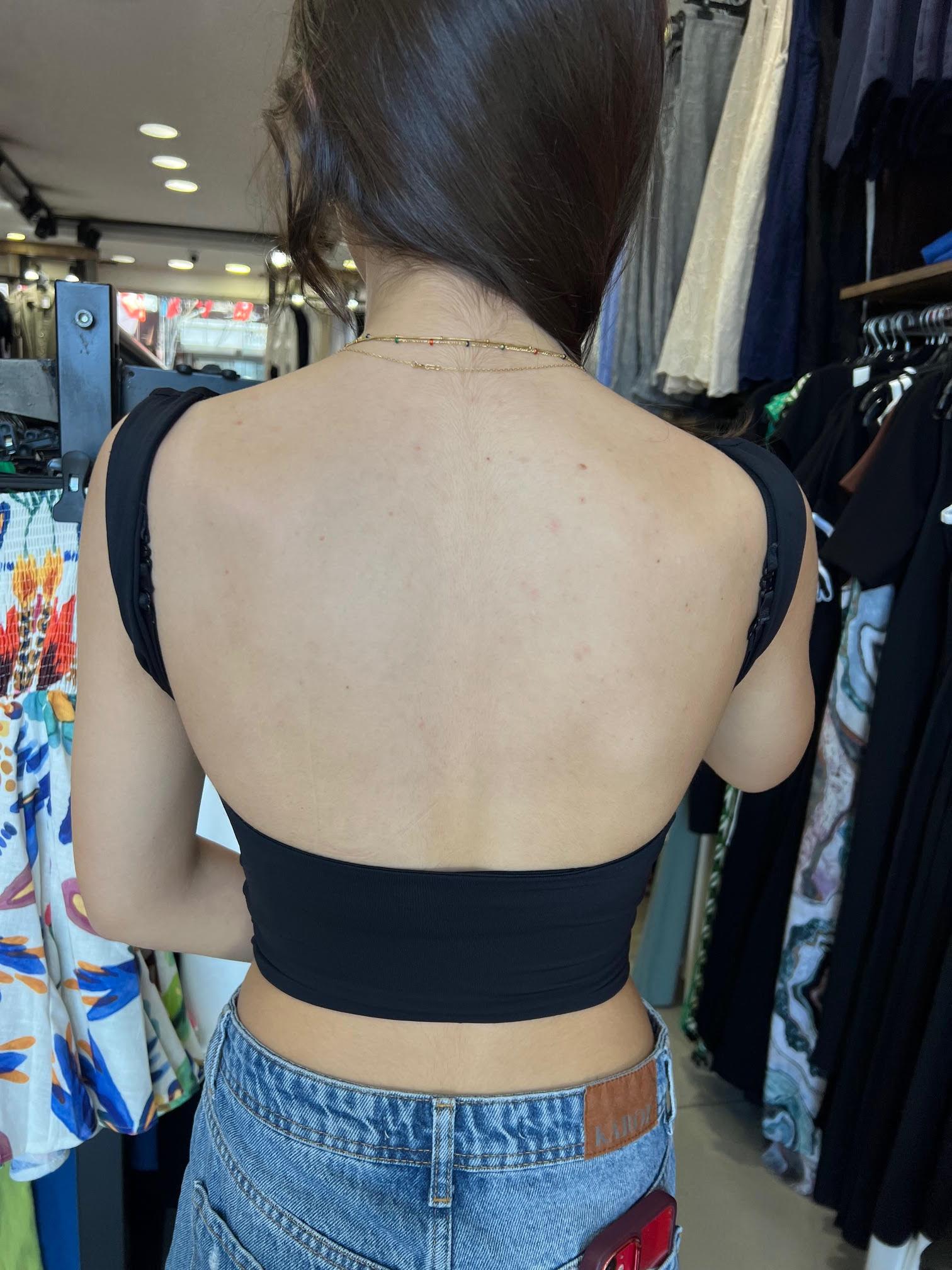30673 Sırt Dekolte Crop SİYAH