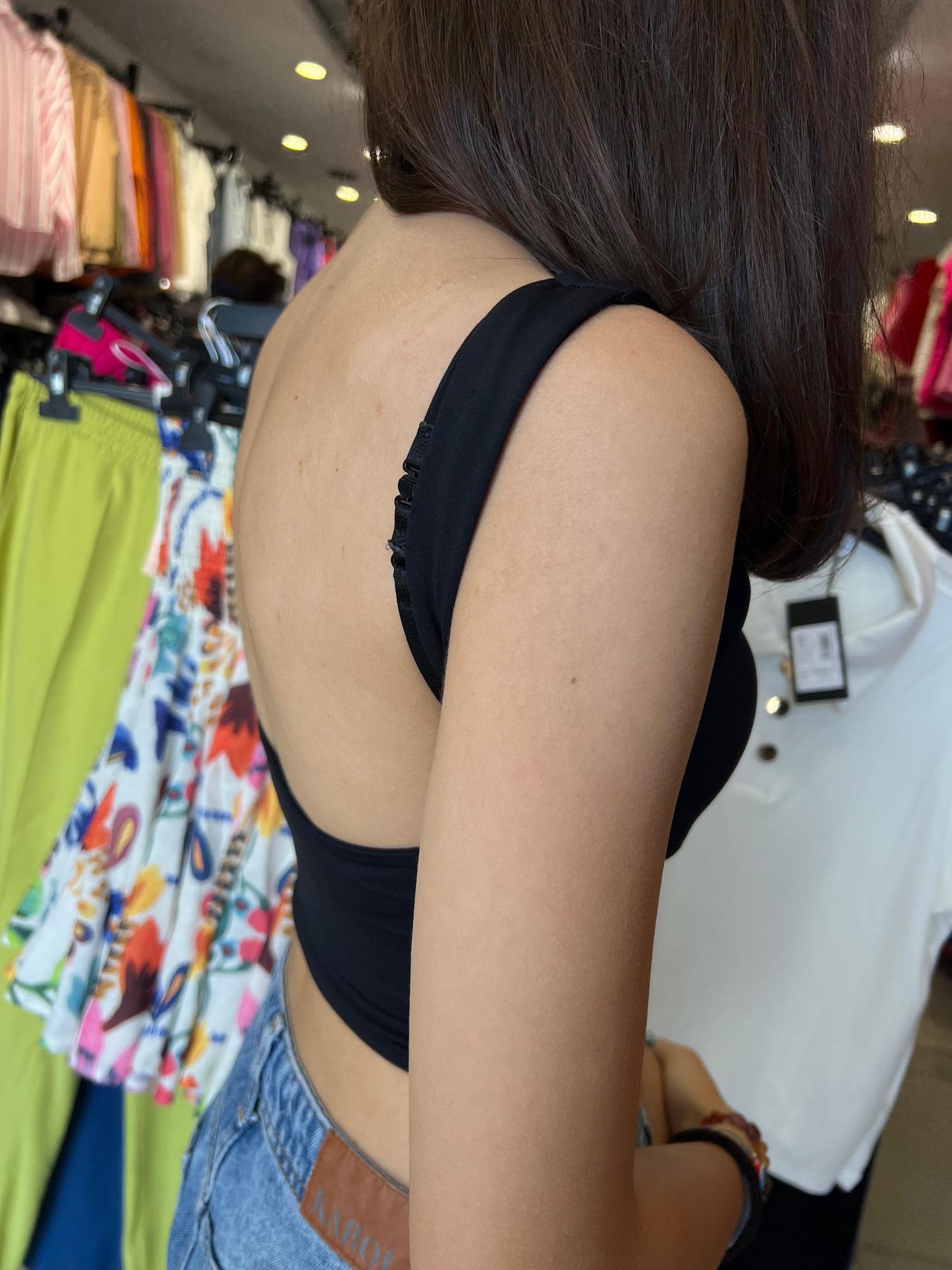 30673 Sırt Dekolte Crop SİYAH