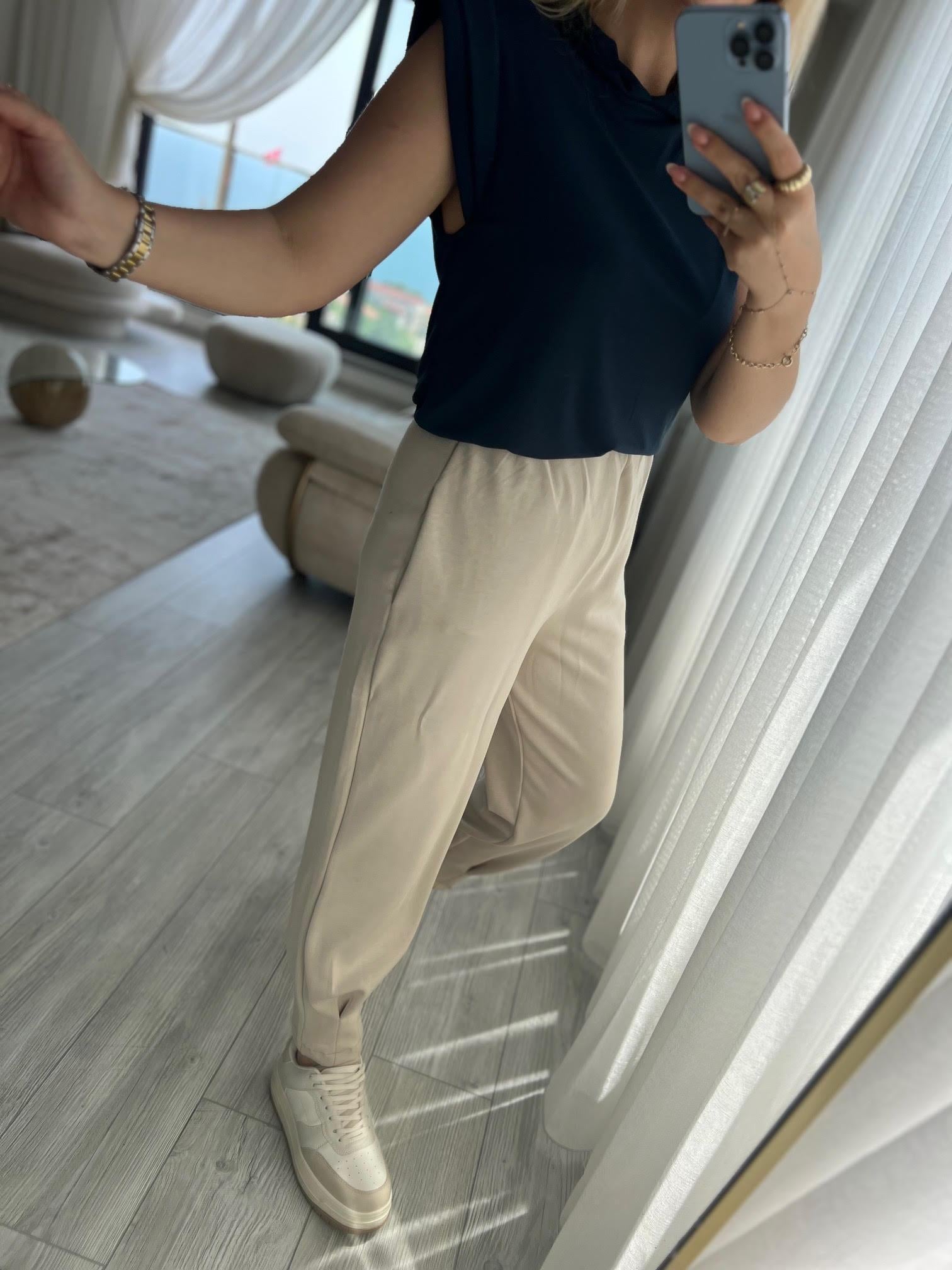 3072 Paçası Büzgülü Pantolon TAŞ