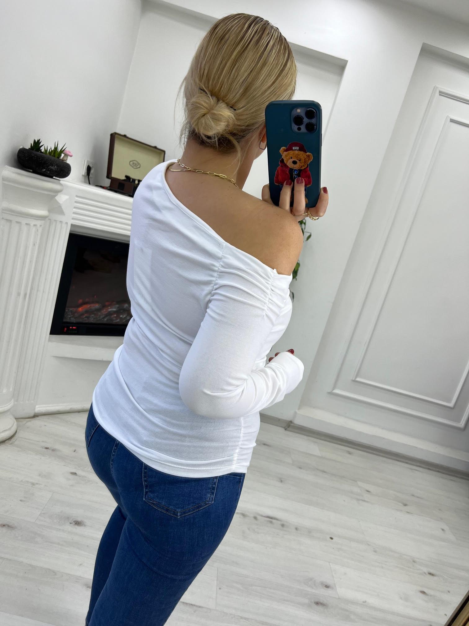30770 Büzgülü Asimetrik Top BEYAZ