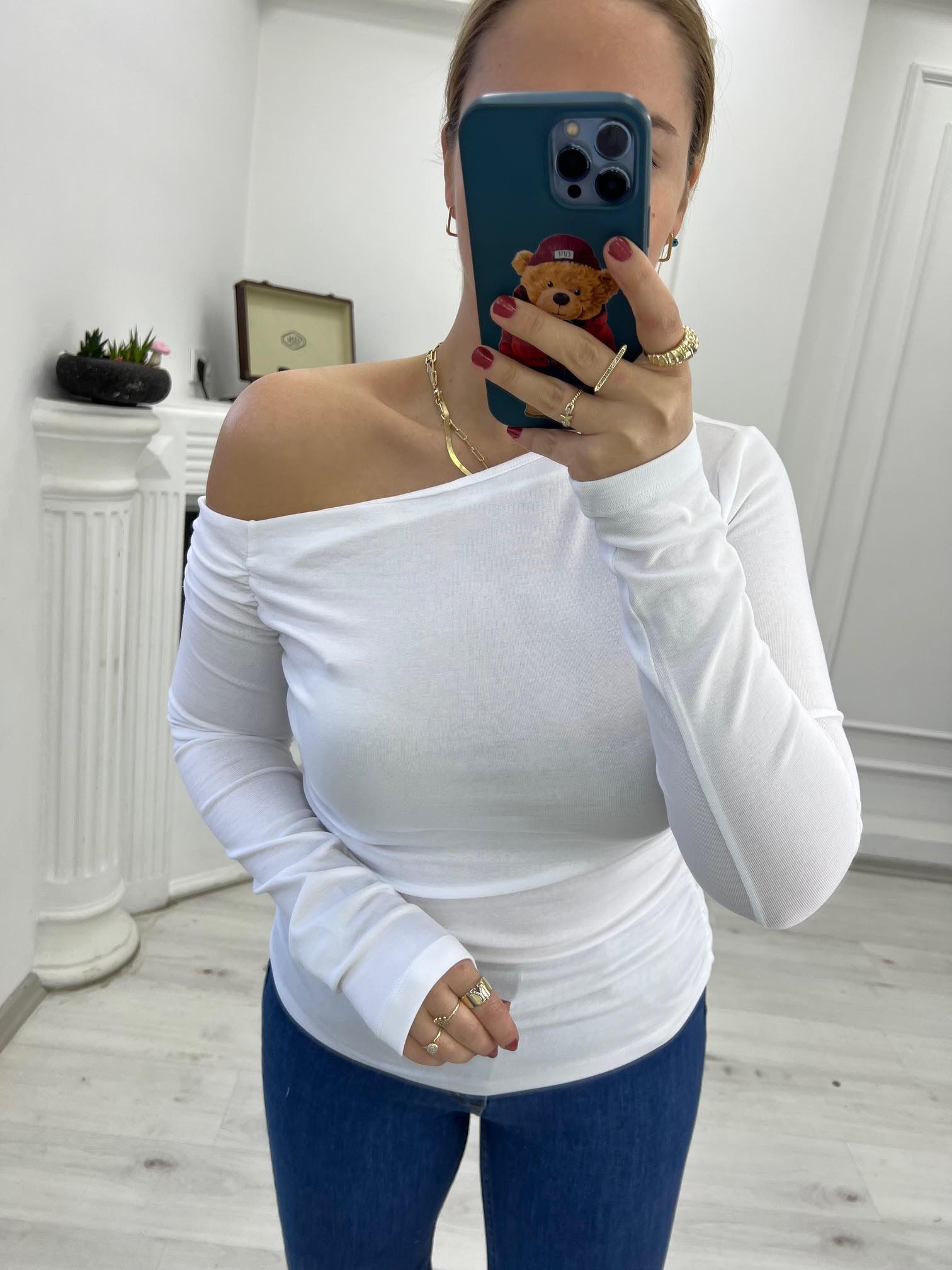 30770 Büzgülü Asimetrik Top BEYAZ