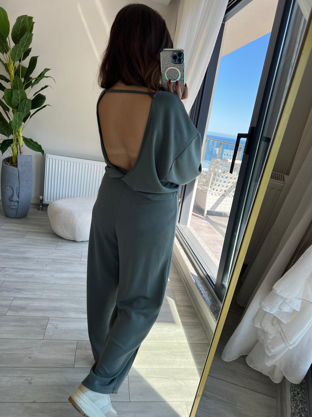 3149 Pantolonu Bluzu Düğüm Detay Takım ÇİMEN YEŞİLİ