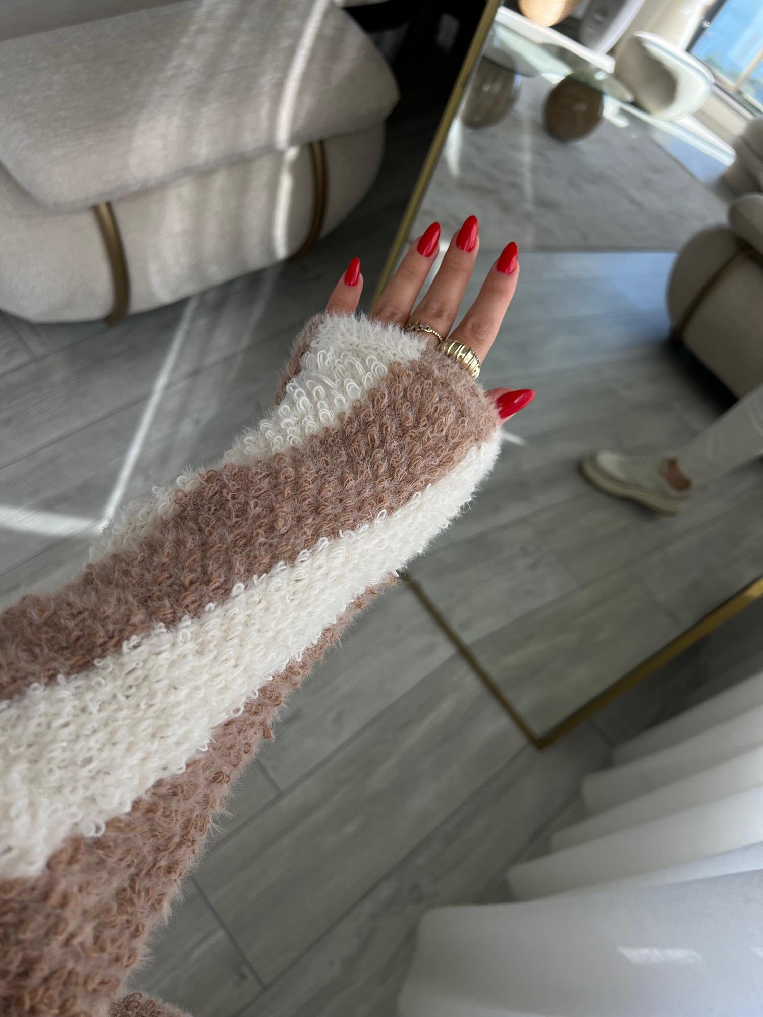 3172 Angora Boyuna Çizgili Crop Kazak VANİLYA
