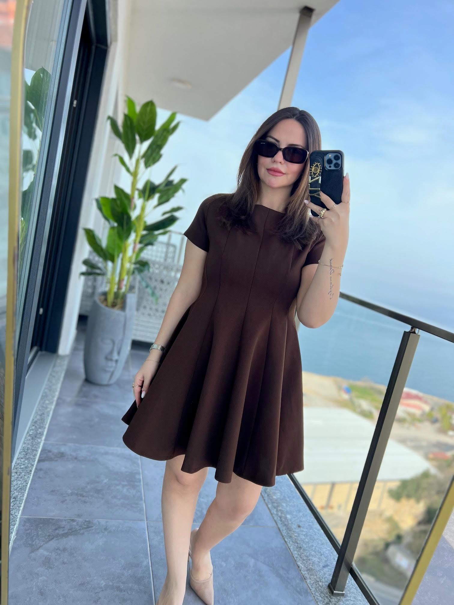 3272 Godeli Elbise KAHVE