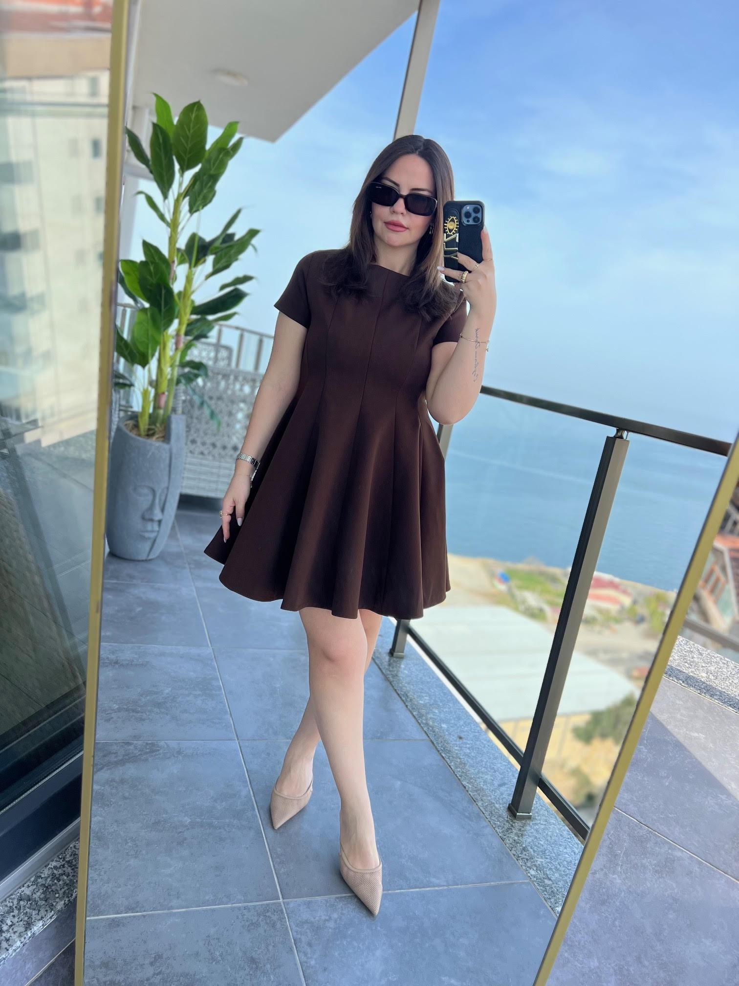 3272 Godeli Elbise KAHVE