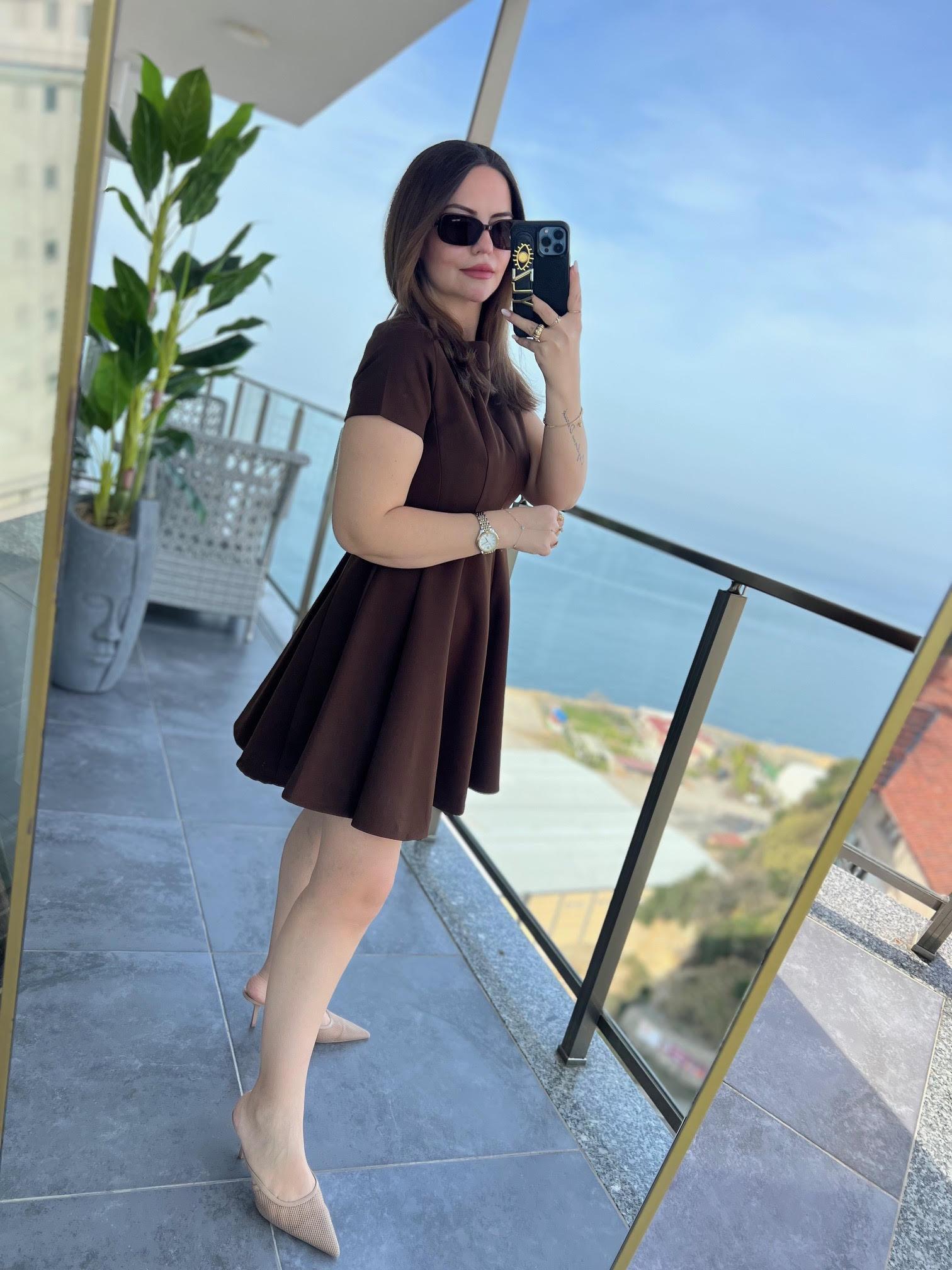 3272 Godeli Elbise KAHVE