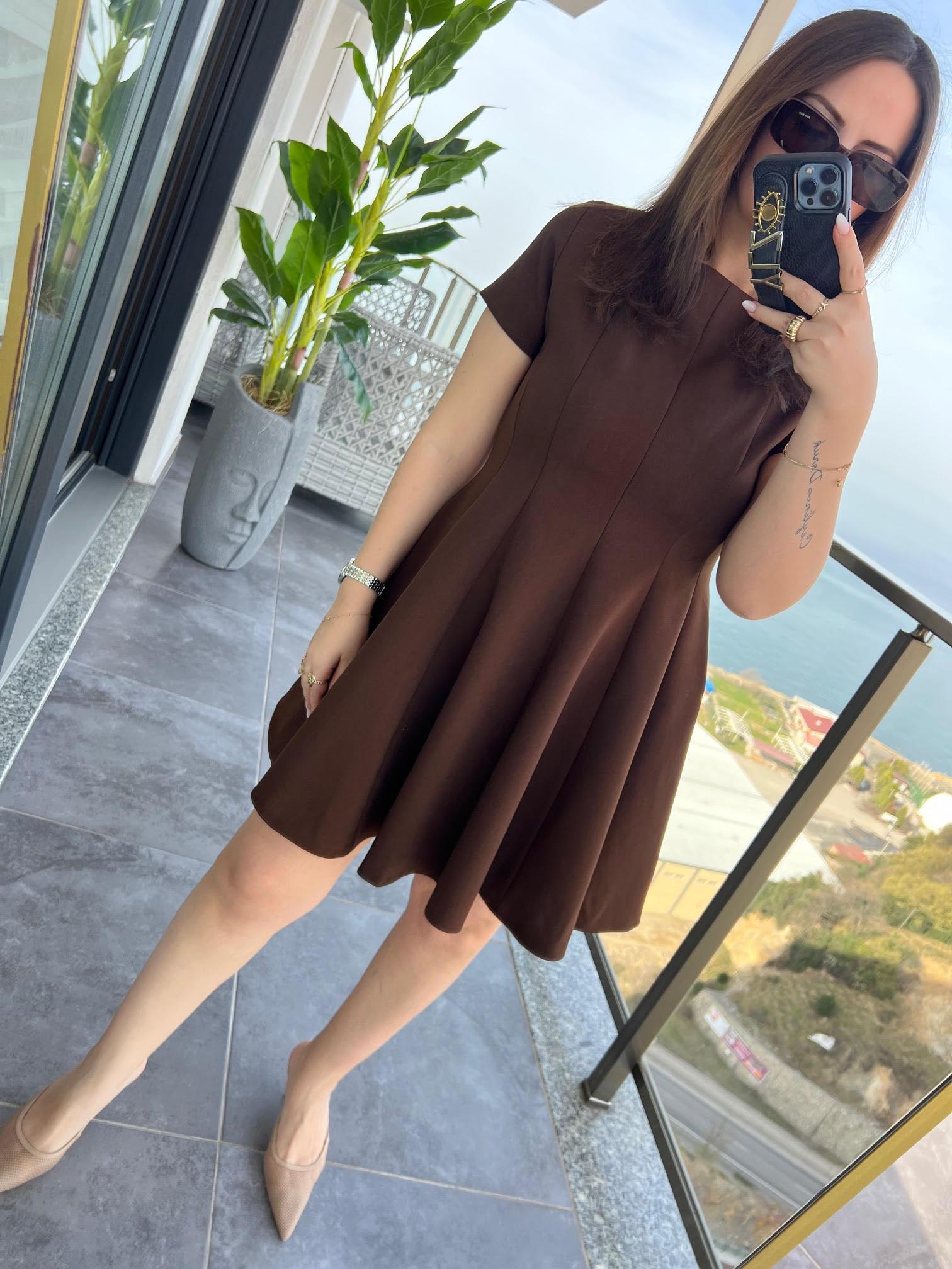 3272 Godeli Elbise KAHVE