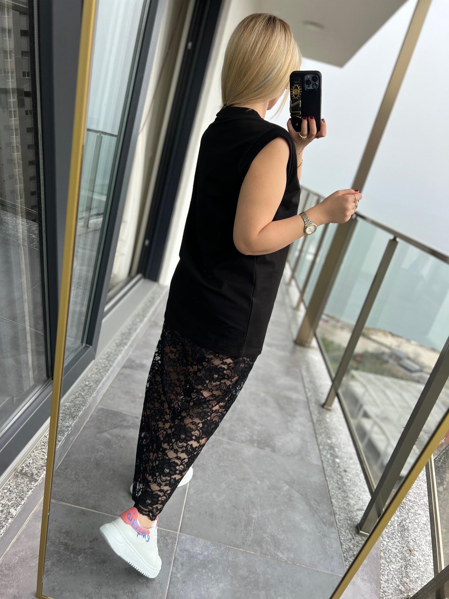 34067 Eteği Dantelli Elbise SİYAH