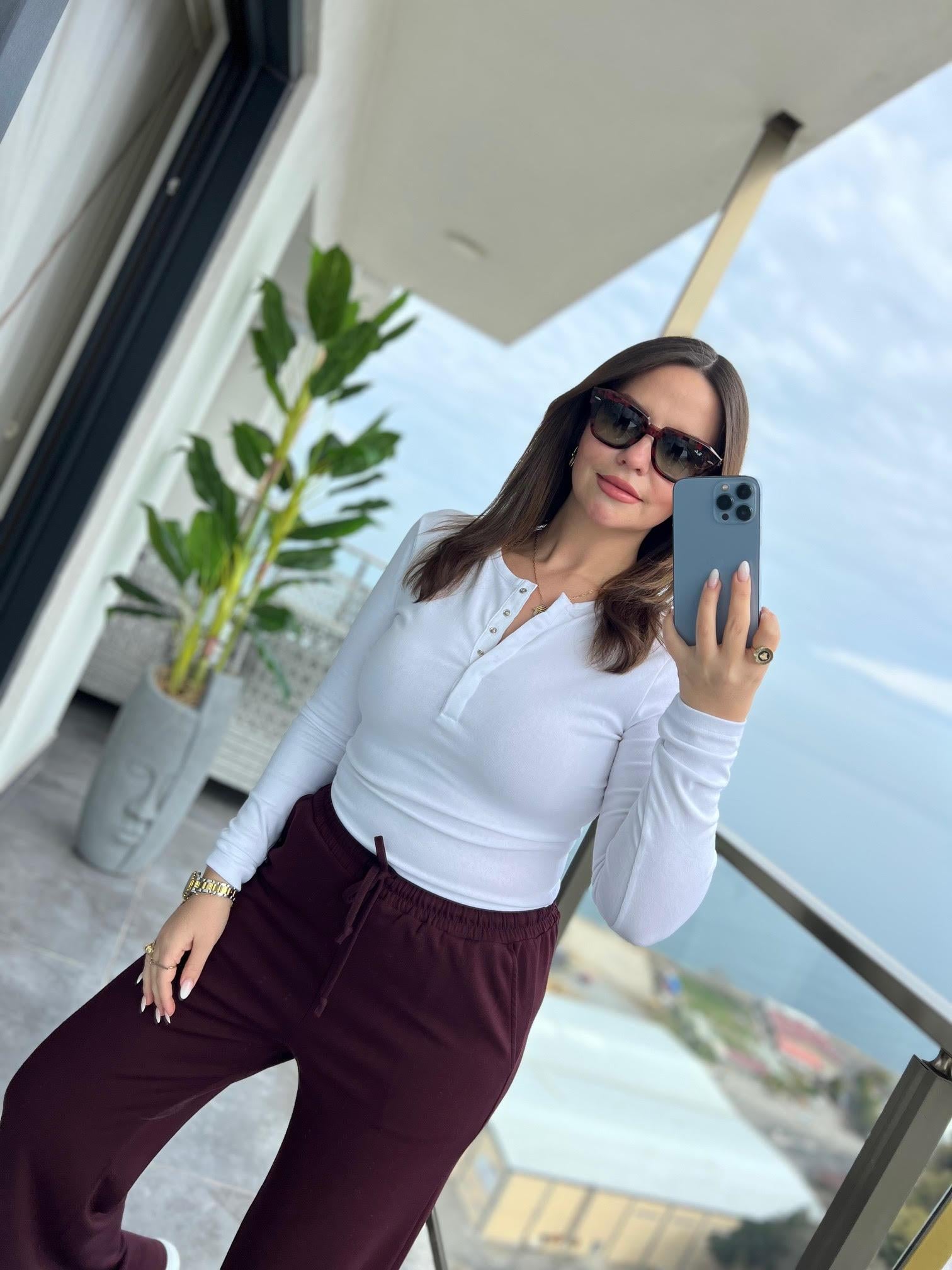 34142 Uzun Kollu Düğmeli Top BEYAZ