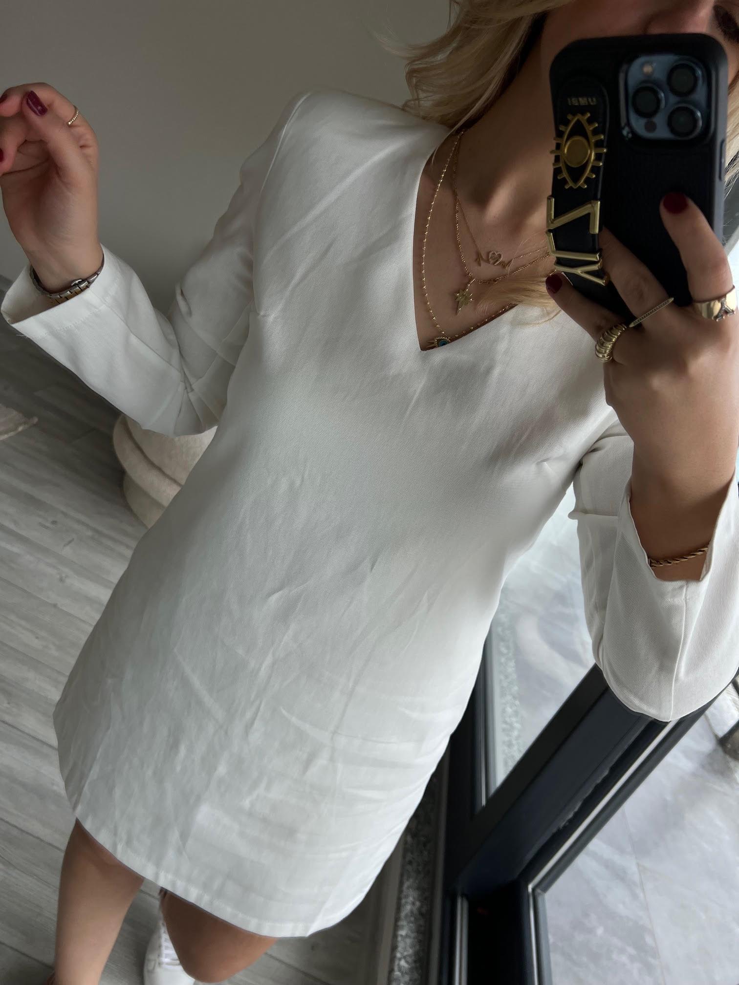 34307 Gabardin Elbise BEYAZ