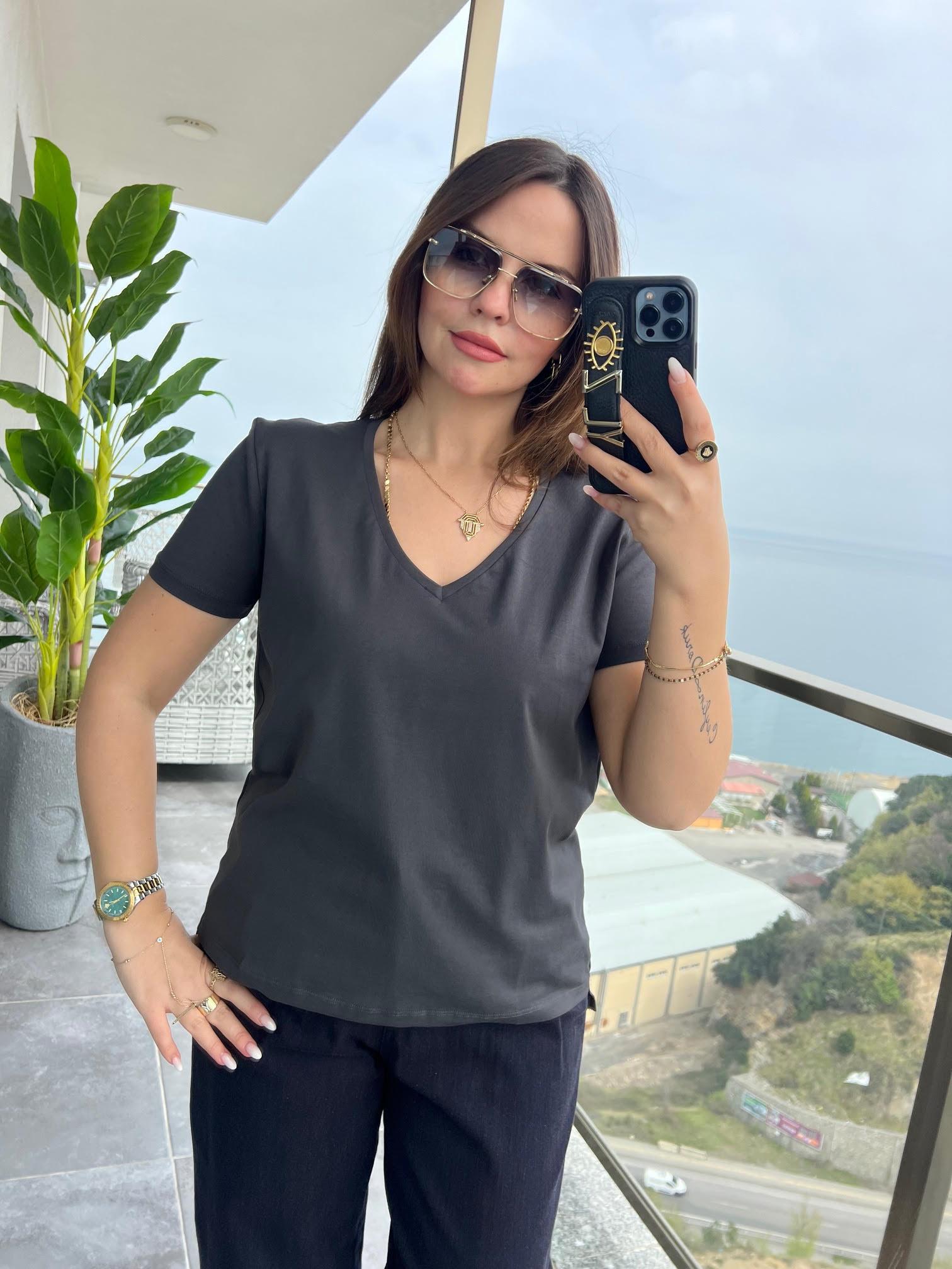 3470 V Yaka Basic Tshirt ANTRESİT