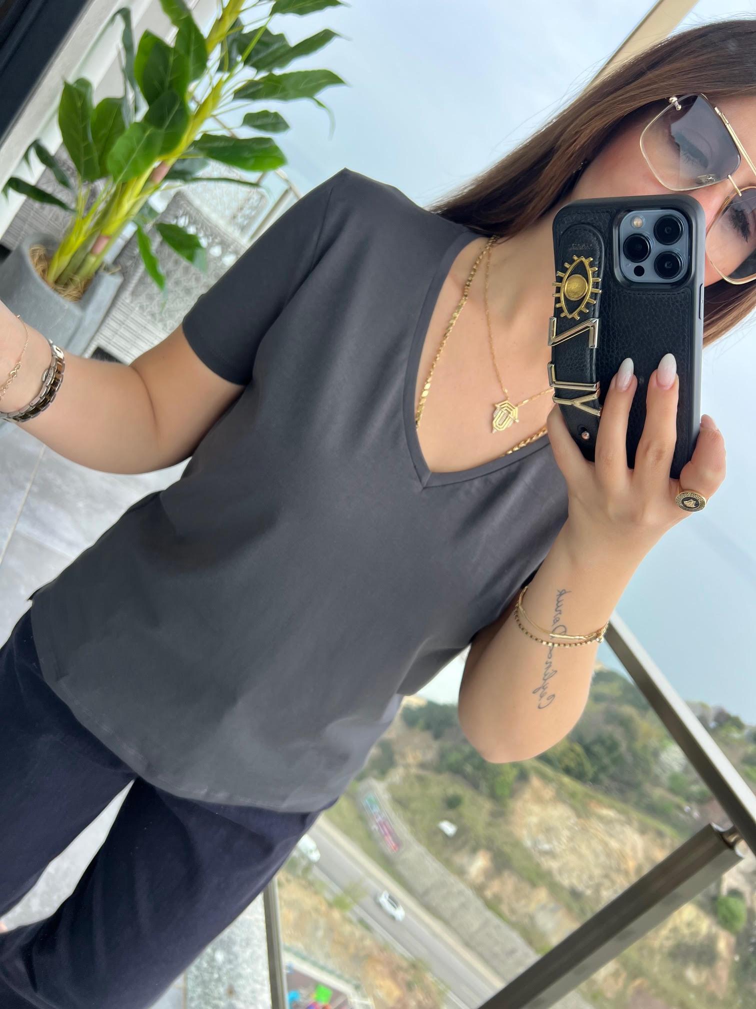 3470 V Yaka Basic Tshirt ANTRESİT