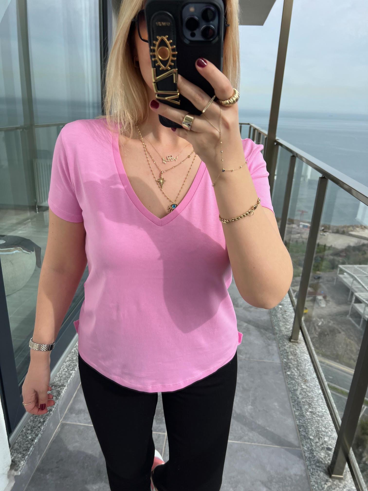3470 V Yaka Basic Tshirt PEMBE
