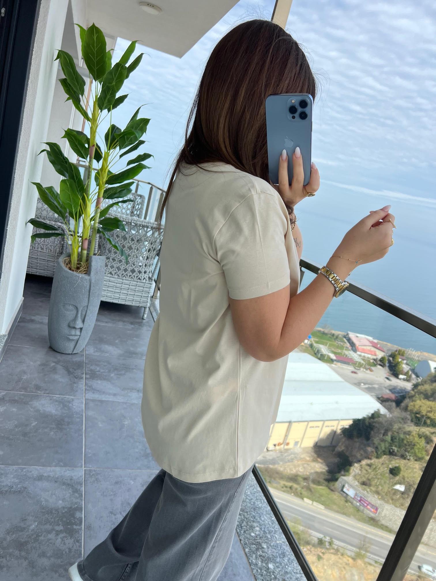 3471 Yuvarlak Yaka Basic Tshirt BEJ