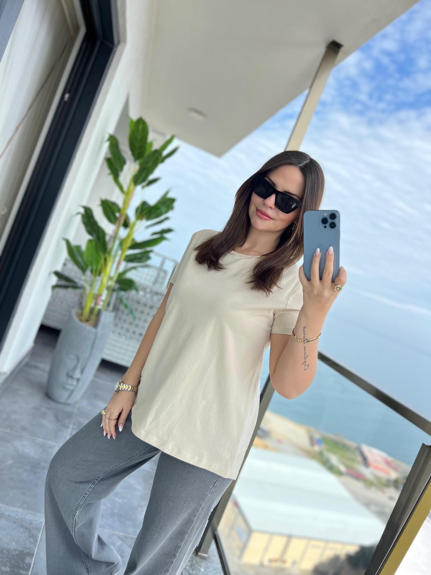 3471 Yuvarlak Yaka Basic Tshirt BEJ