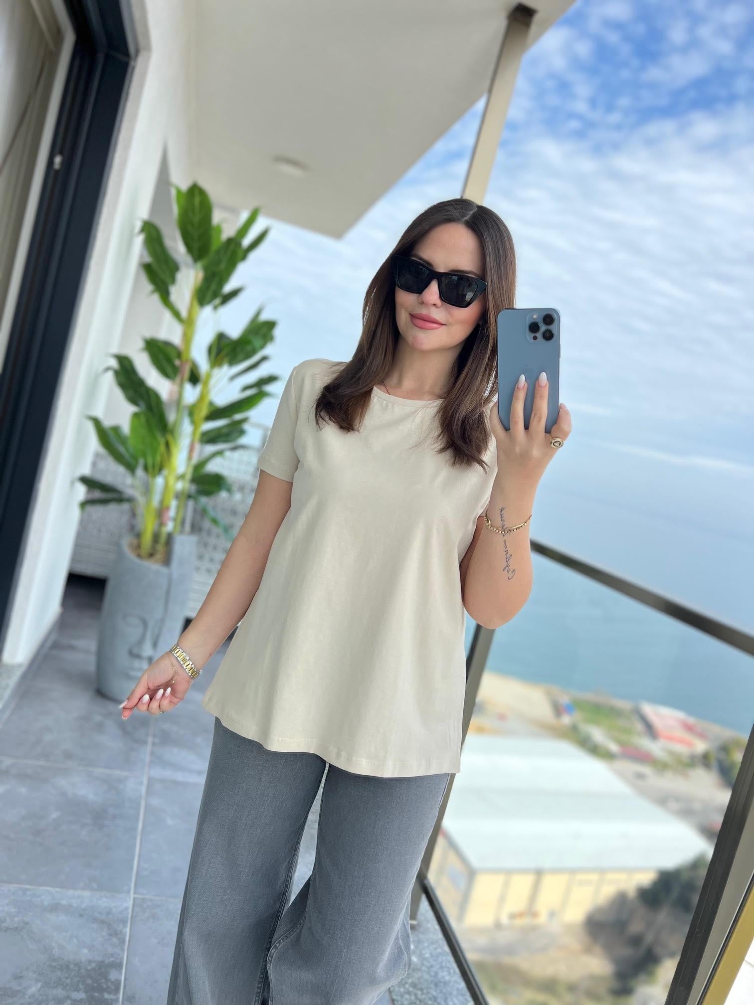3471 Yuvarlak Yaka Basic Tshirt BEJ