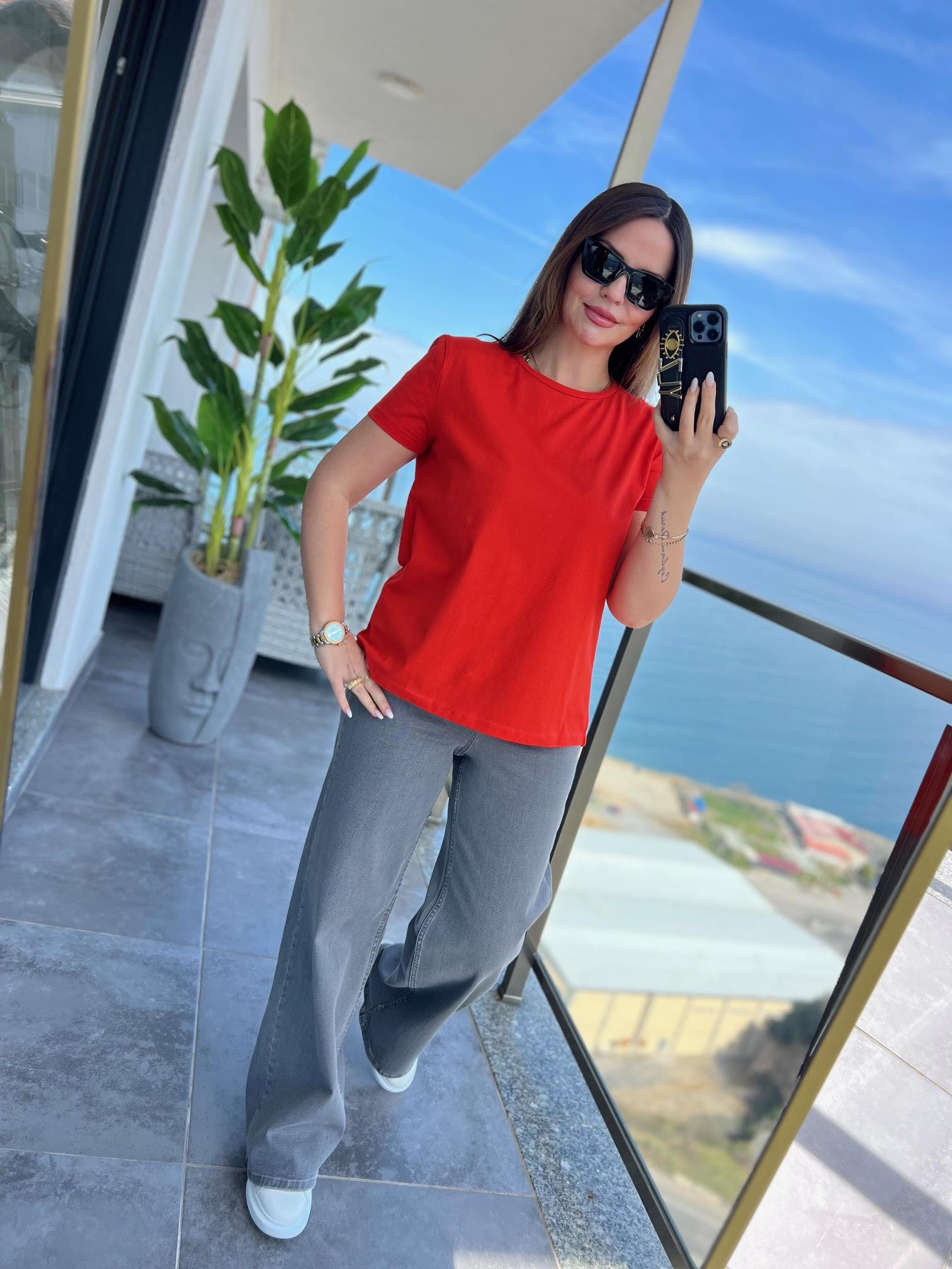 3471 Yuvarlak Yaka Basic Tshirt KIRMIZI