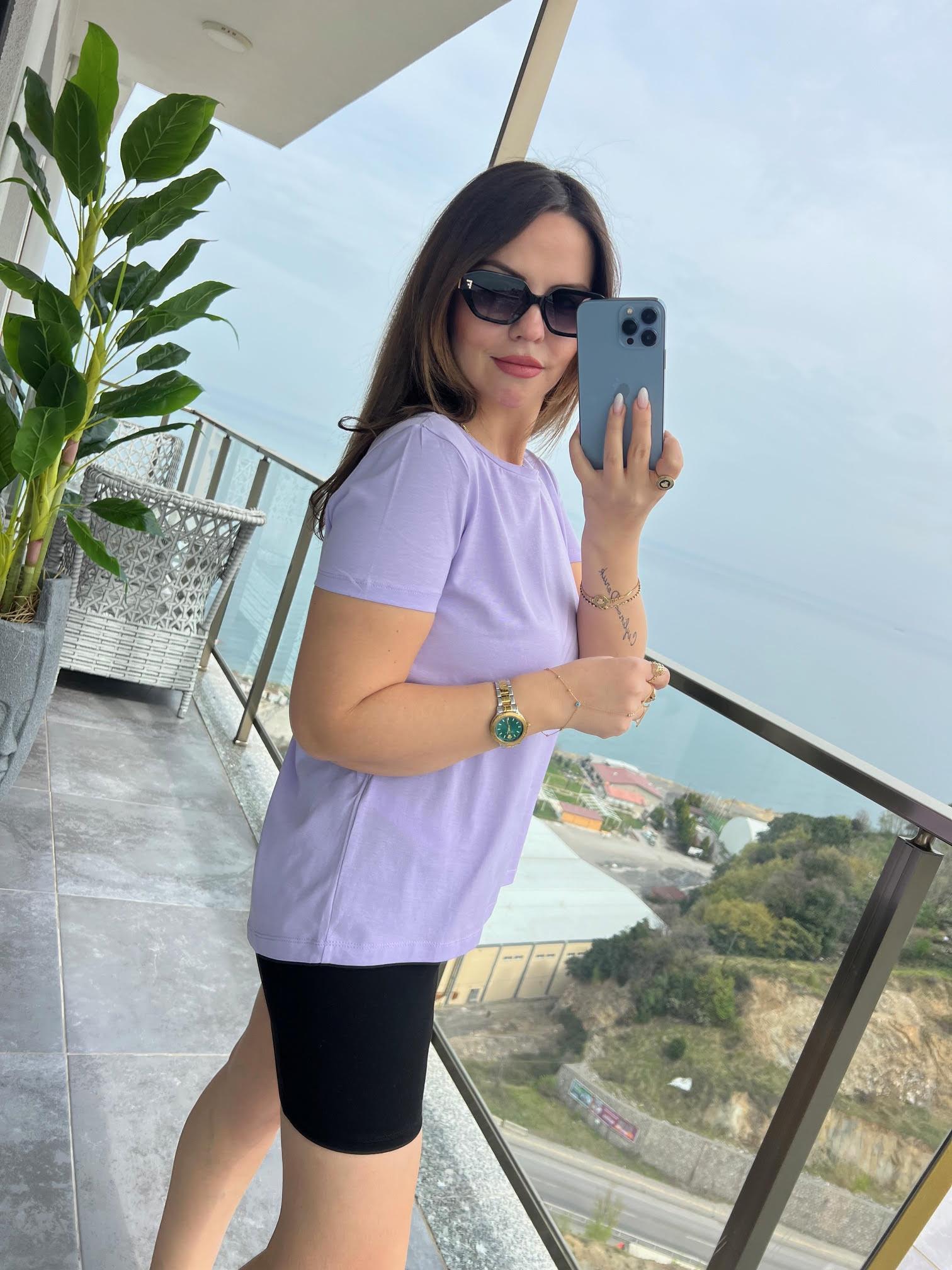 3471 Yuvarlak Yaka Basic Tshirt LİLA