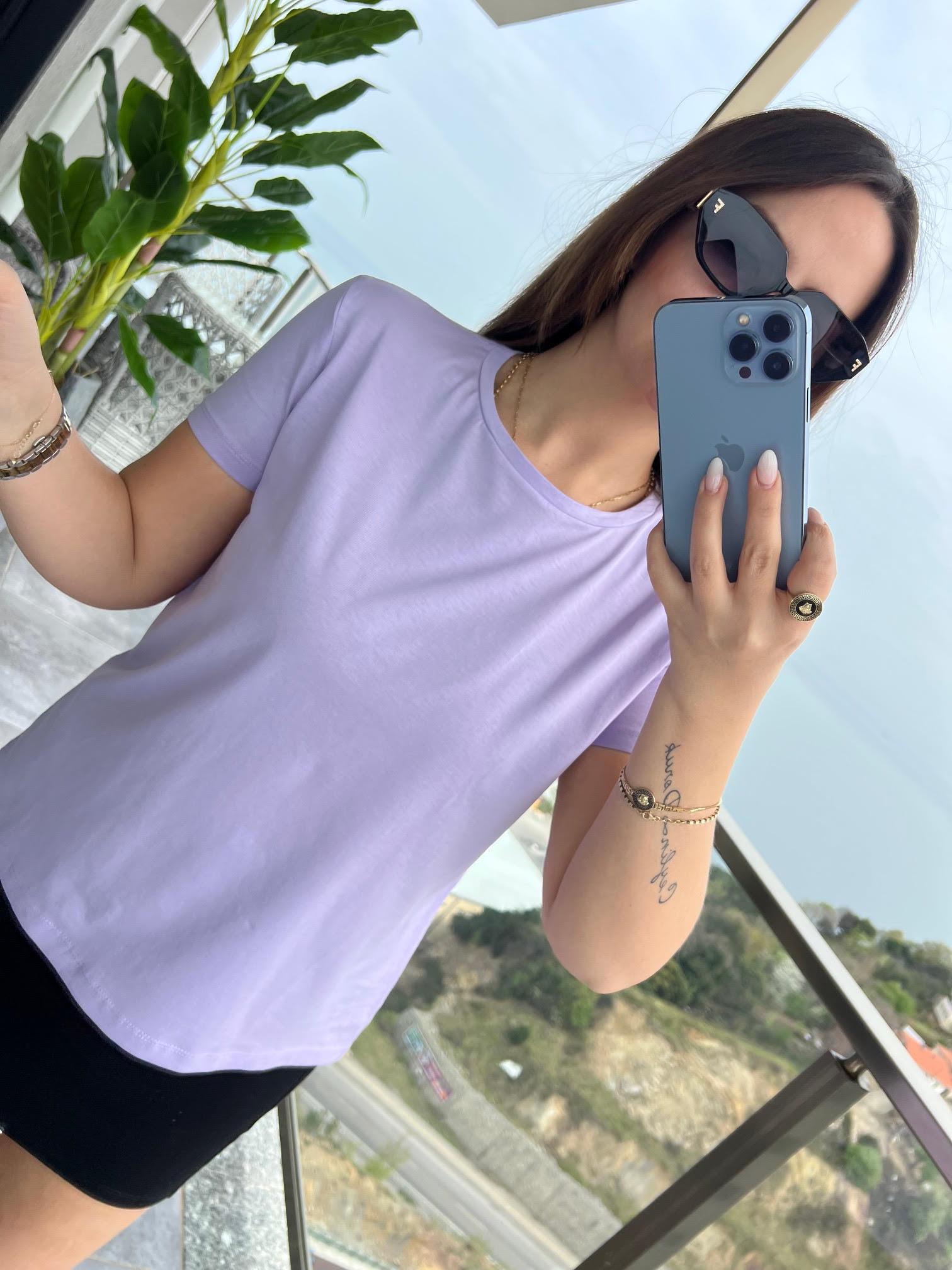 3471 Yuvarlak Yaka Basic Tshirt LİLA