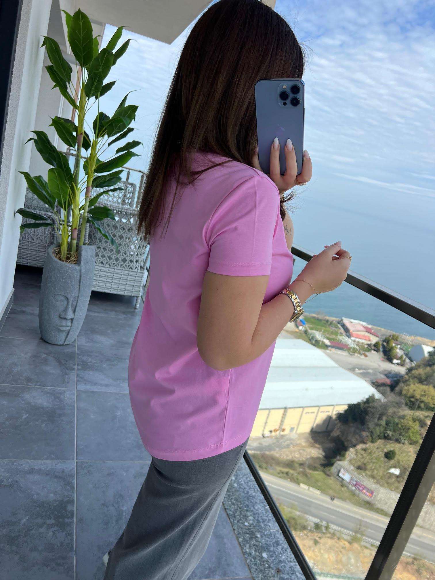 3471 Yuvarlak Yaka Basic Tshirt PEMBE