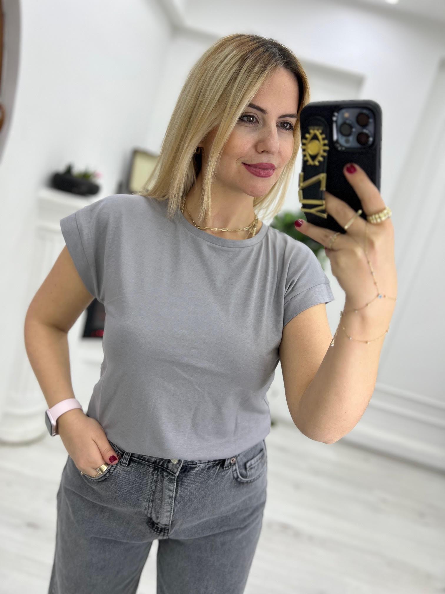 3504 Bisiklet Yaka Penye Tshirt GRİ