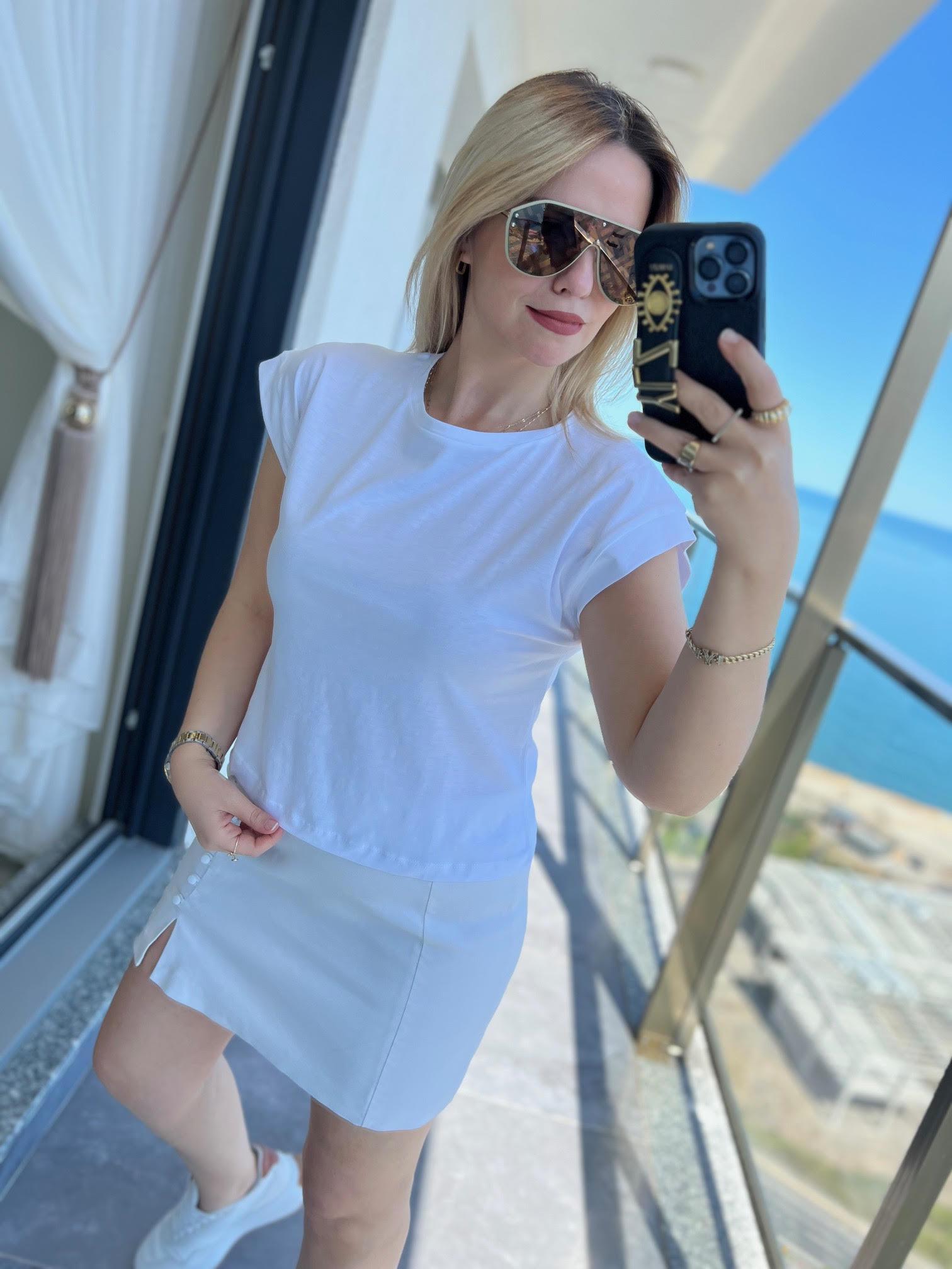 3504 Bisiklet Yaka Penye Tshirt BEYAZ