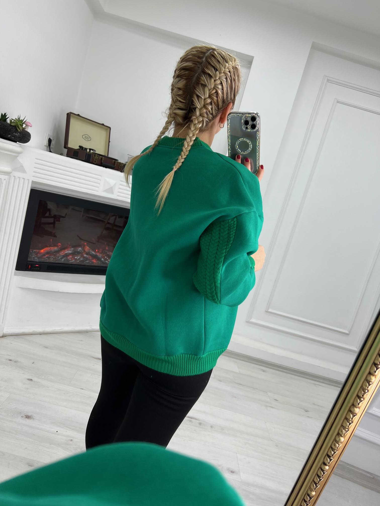 3521 Fermuarlı Triko Detay Tasarım Sweat YEŞİL