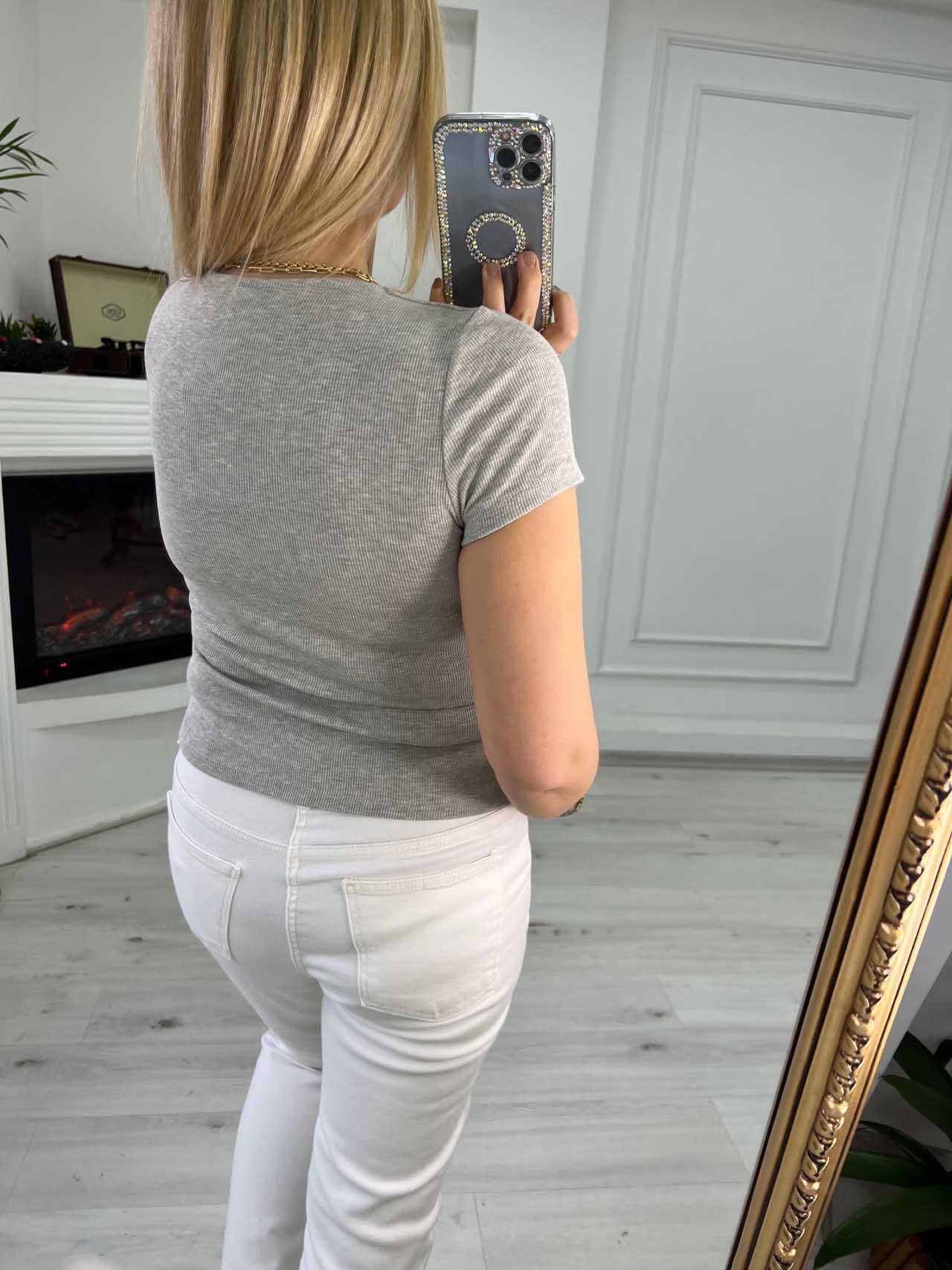 3692 Kısa Kollu Damla Yaka Bluz GRİ