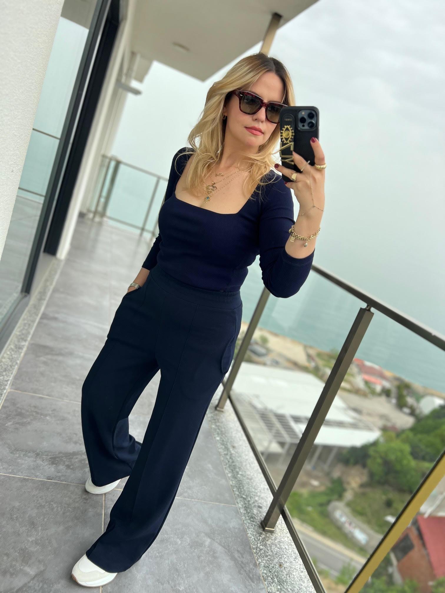 3700 Fitilli Uzun Kollu Crop LACİVERT
