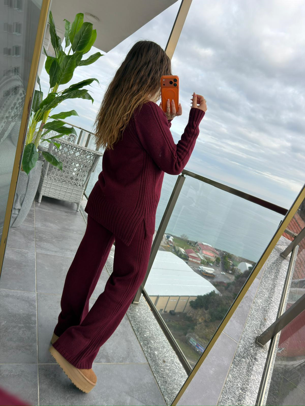 3772 Pantolonlu Triko Takım BORDO