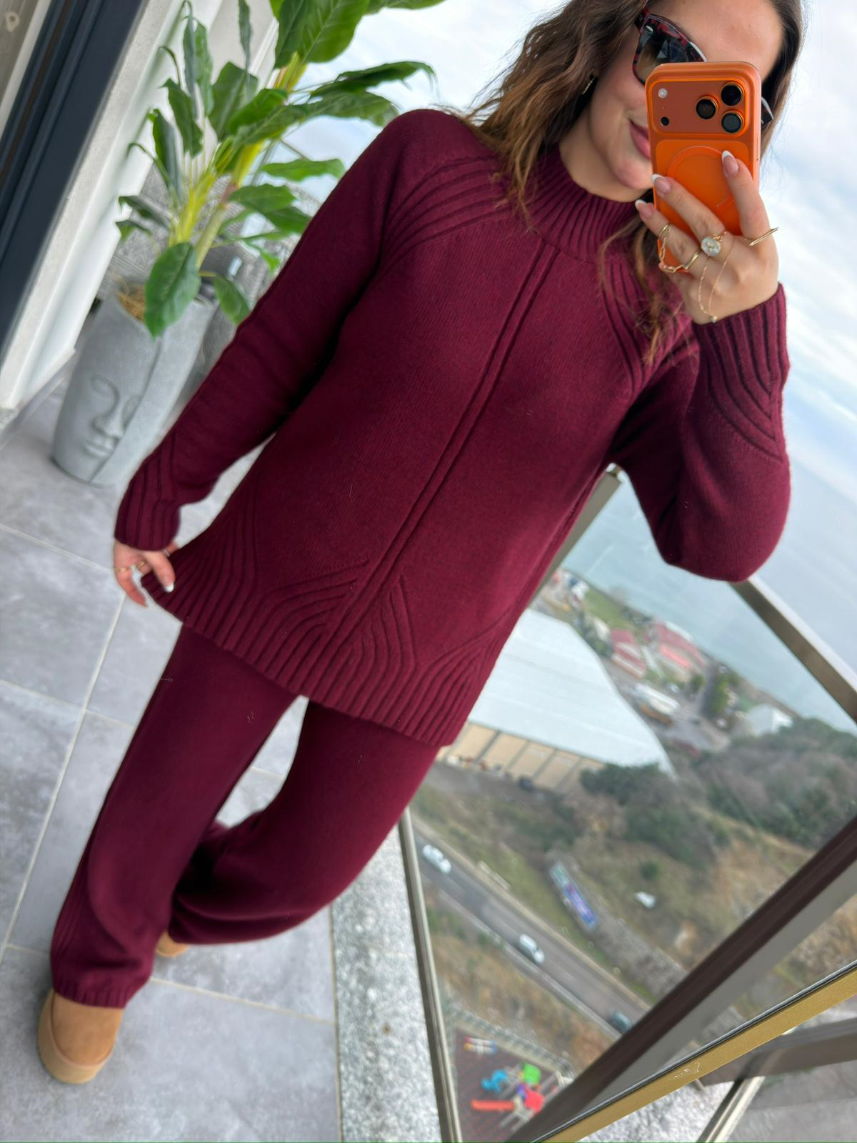 3772 Pantolonlu Triko Takım BORDO