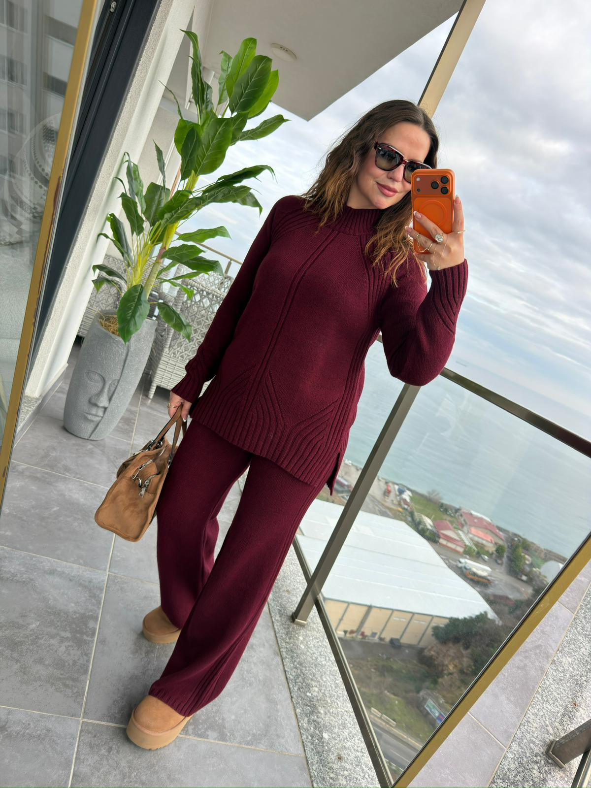 3772 Pantolonlu Triko Takım BORDO
