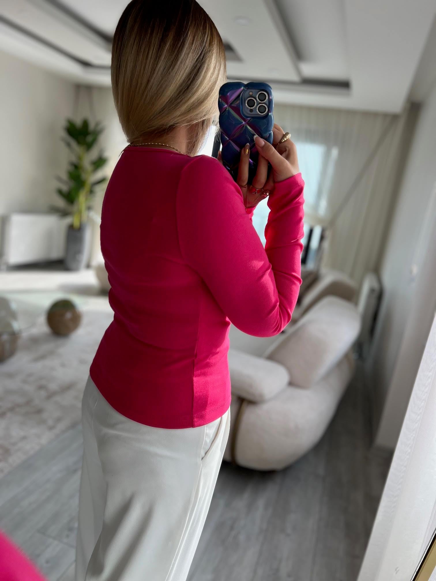 3924 Kare Yaka Bluz FUŞYA