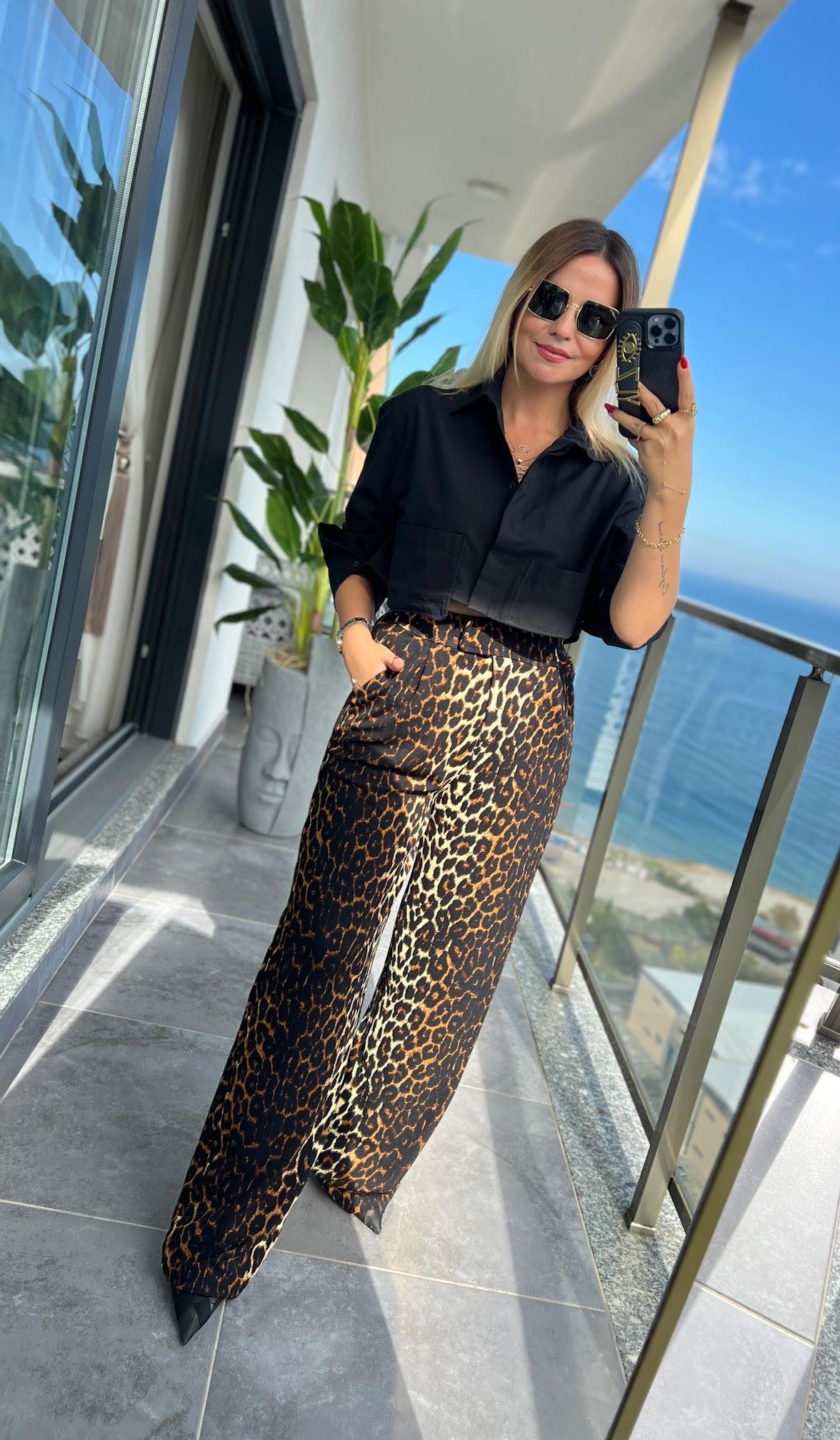 3926 Likralı Cırtlı Palazzo Pantolon LEOPAR