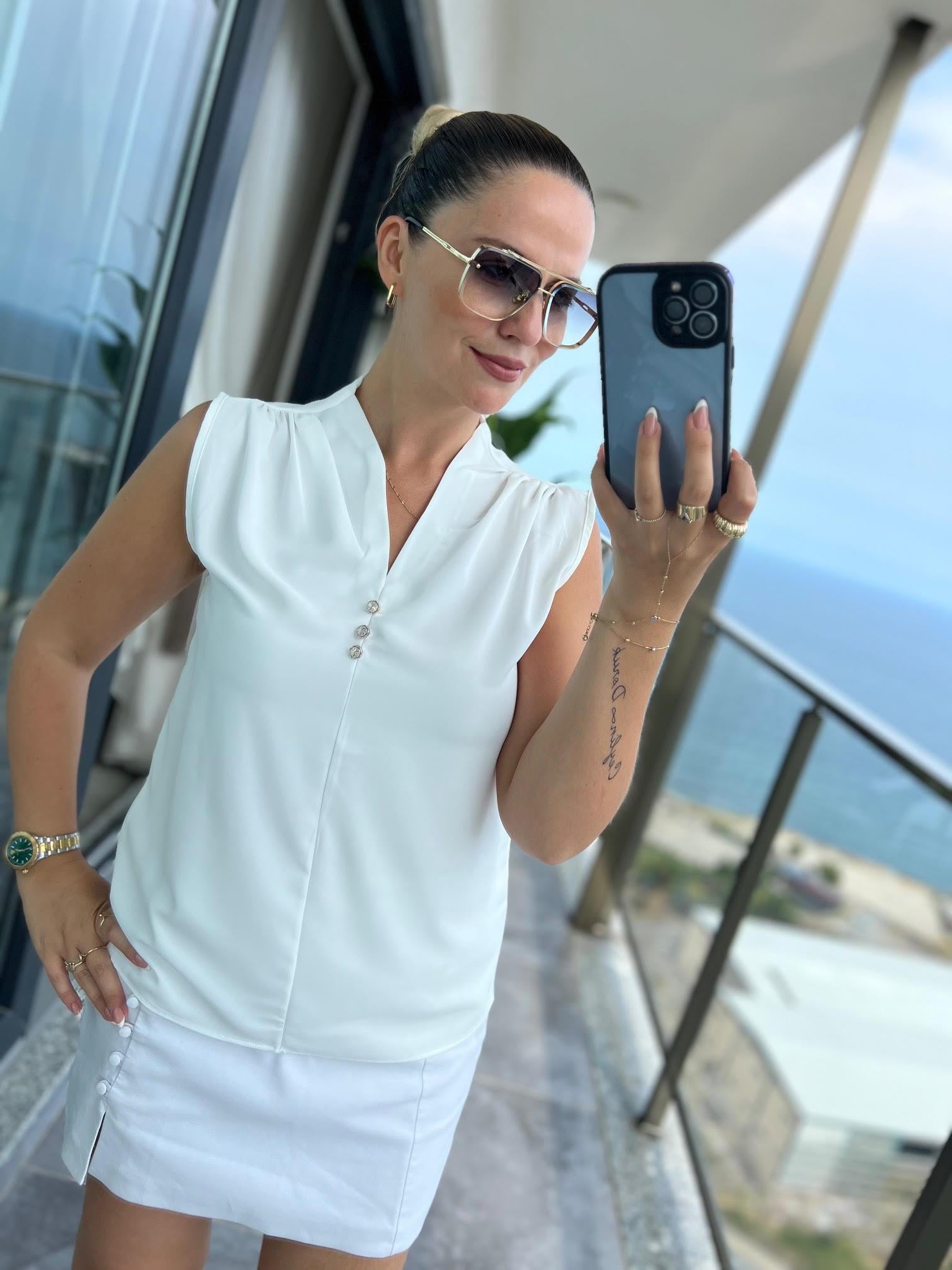 4083 Düğmeli Bluz BEYAZ