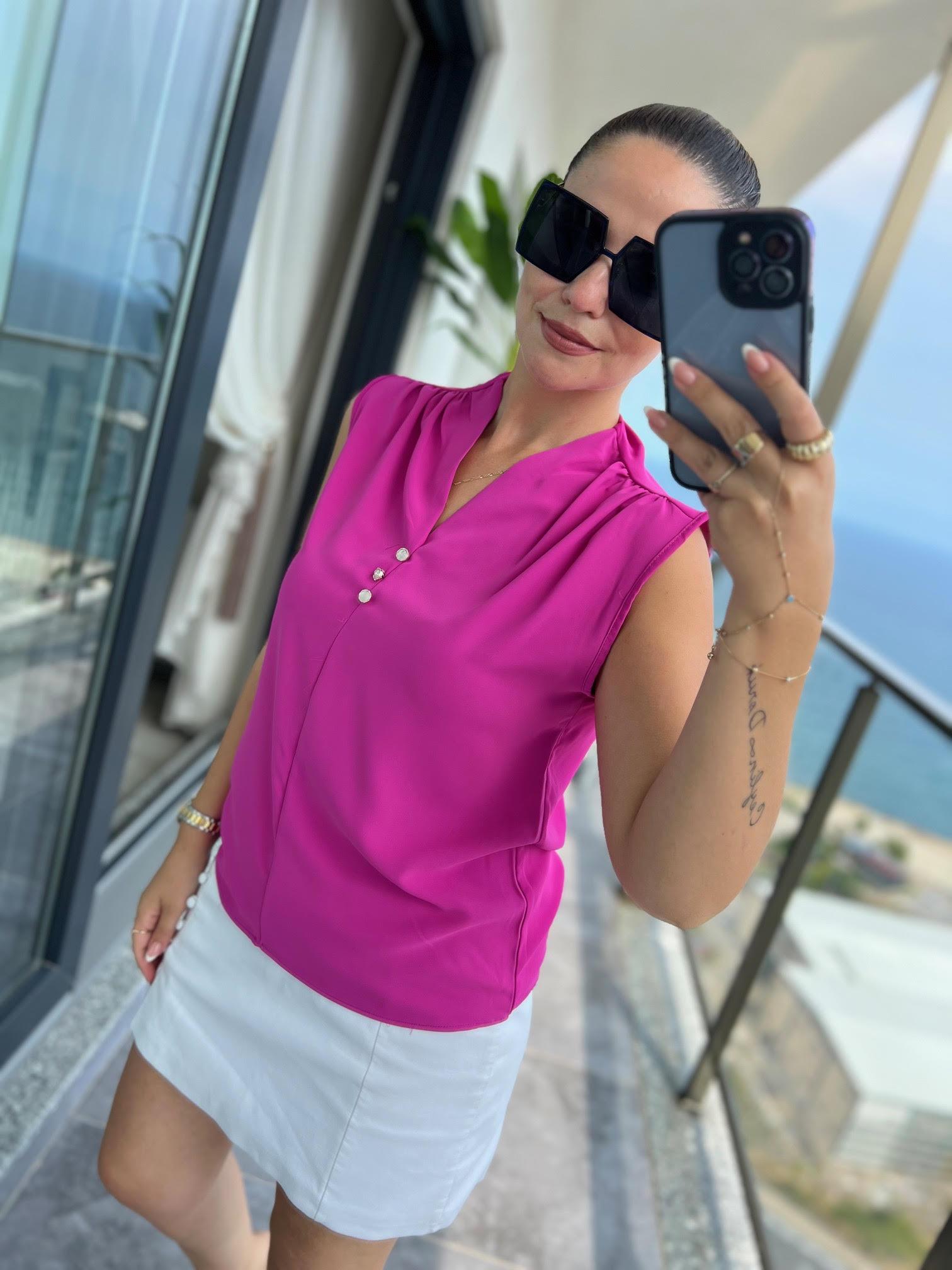 4083 Düğmeli Bluz FUŞYA