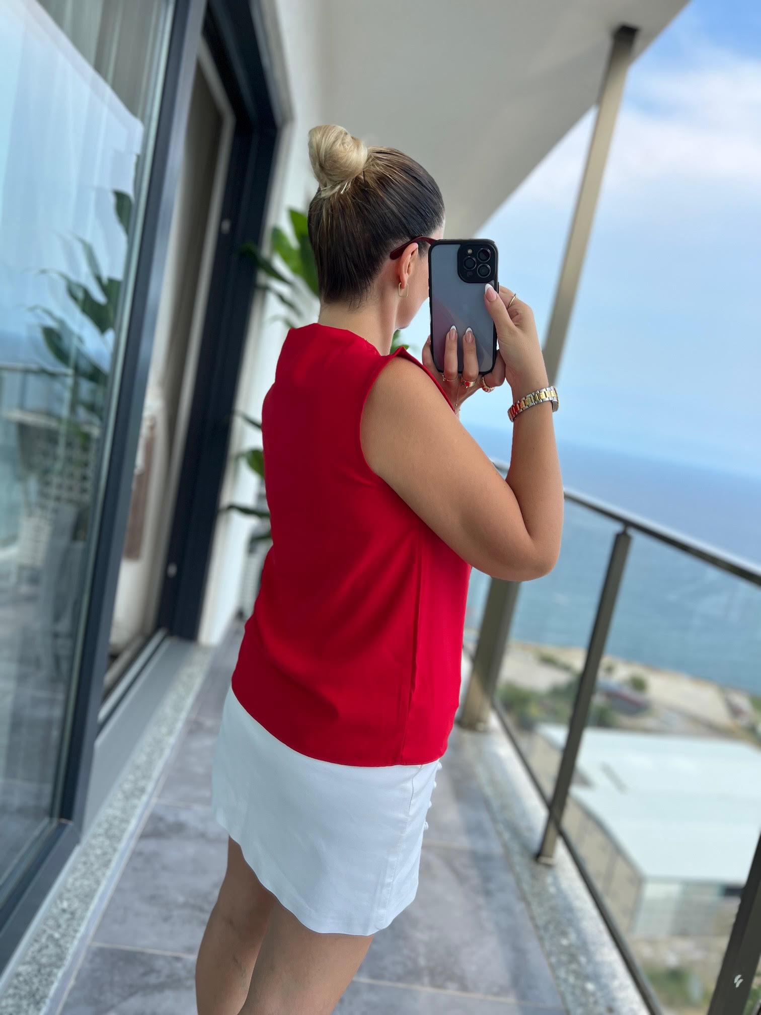 4083 Düğmeli Bluz KIRMIZI