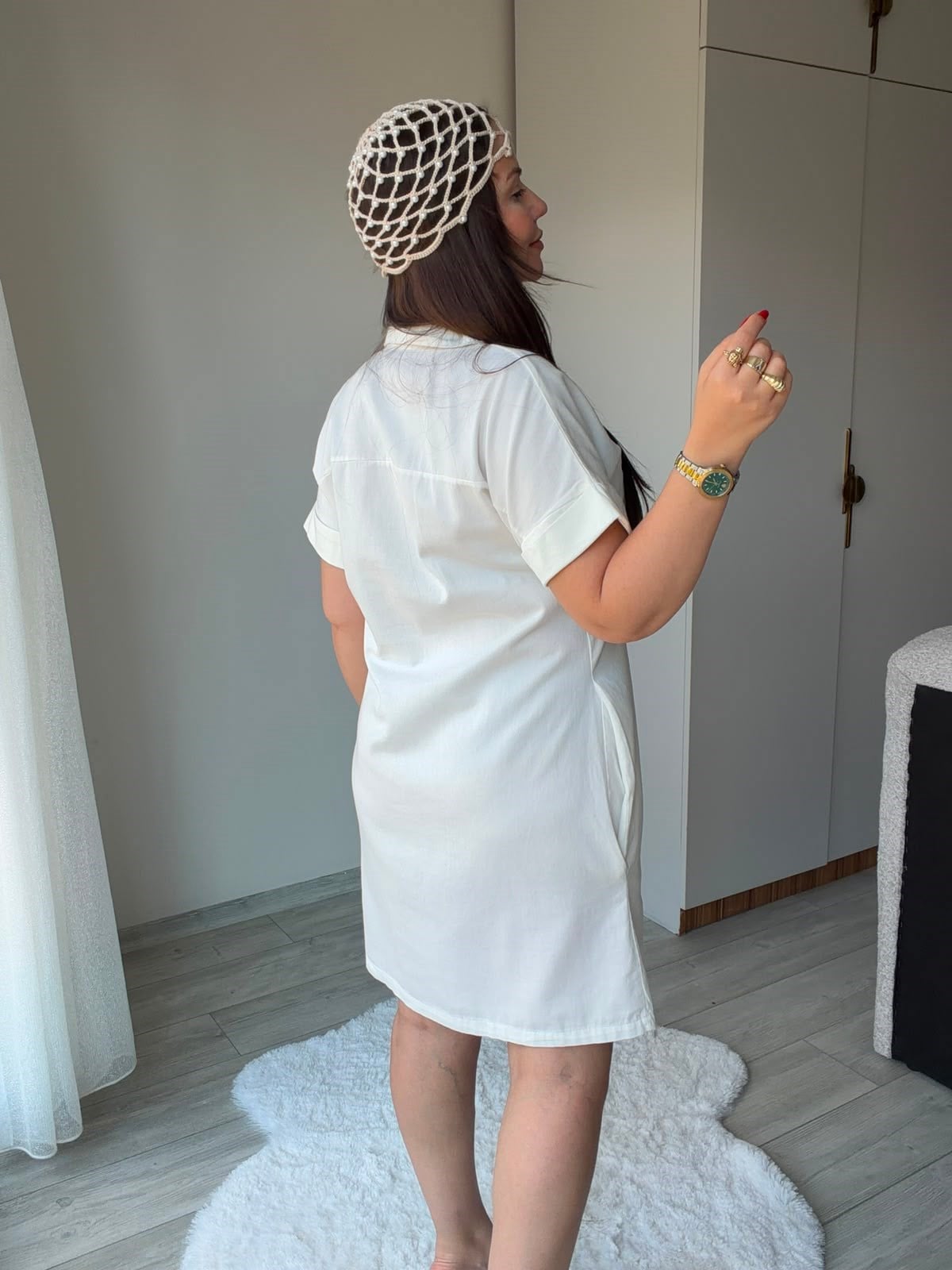 410 Yıkamalı Gabardin Elbise BEYAZ