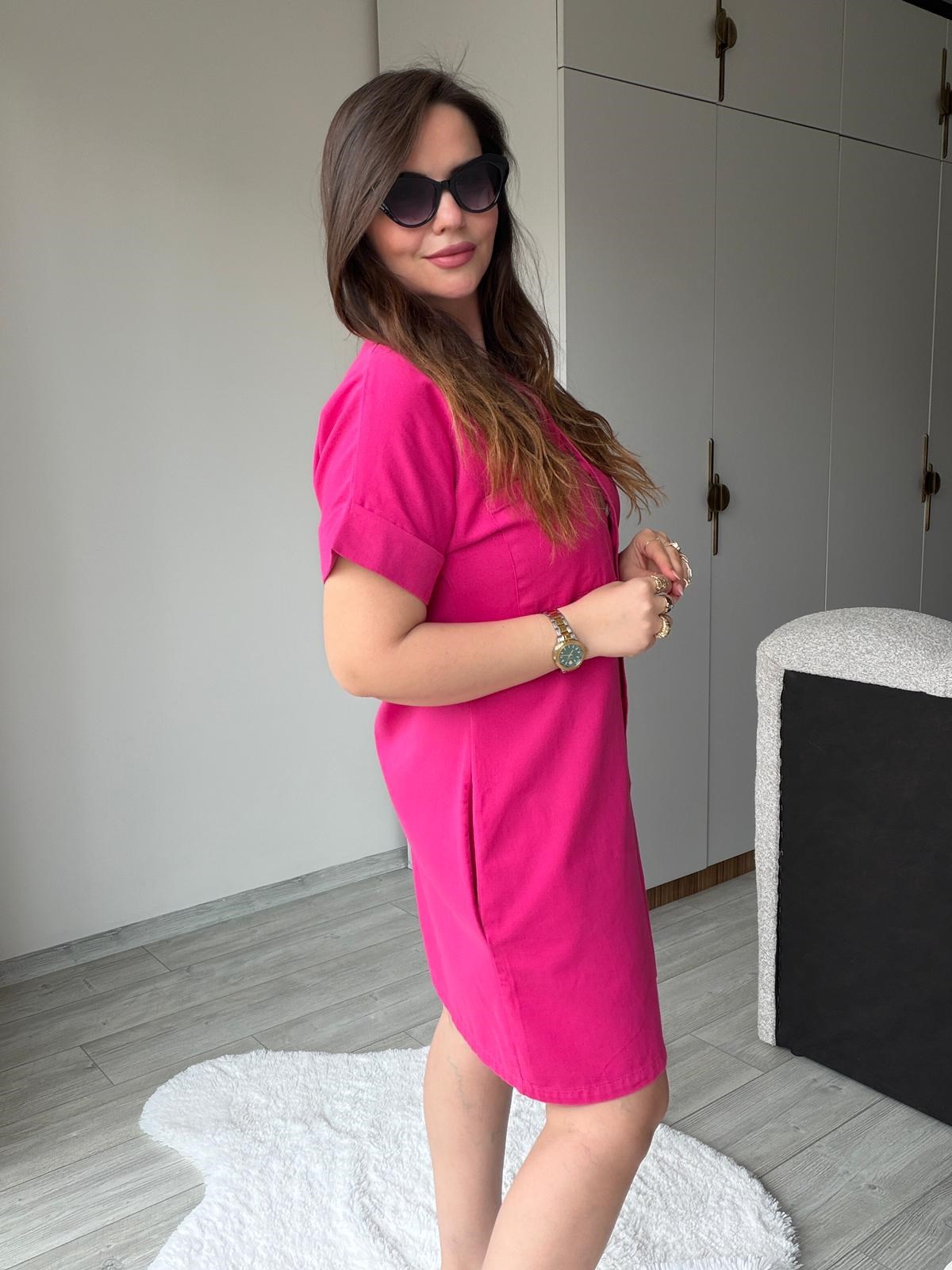 410 Yıkamalı Gabardin Elbise FUŞYA