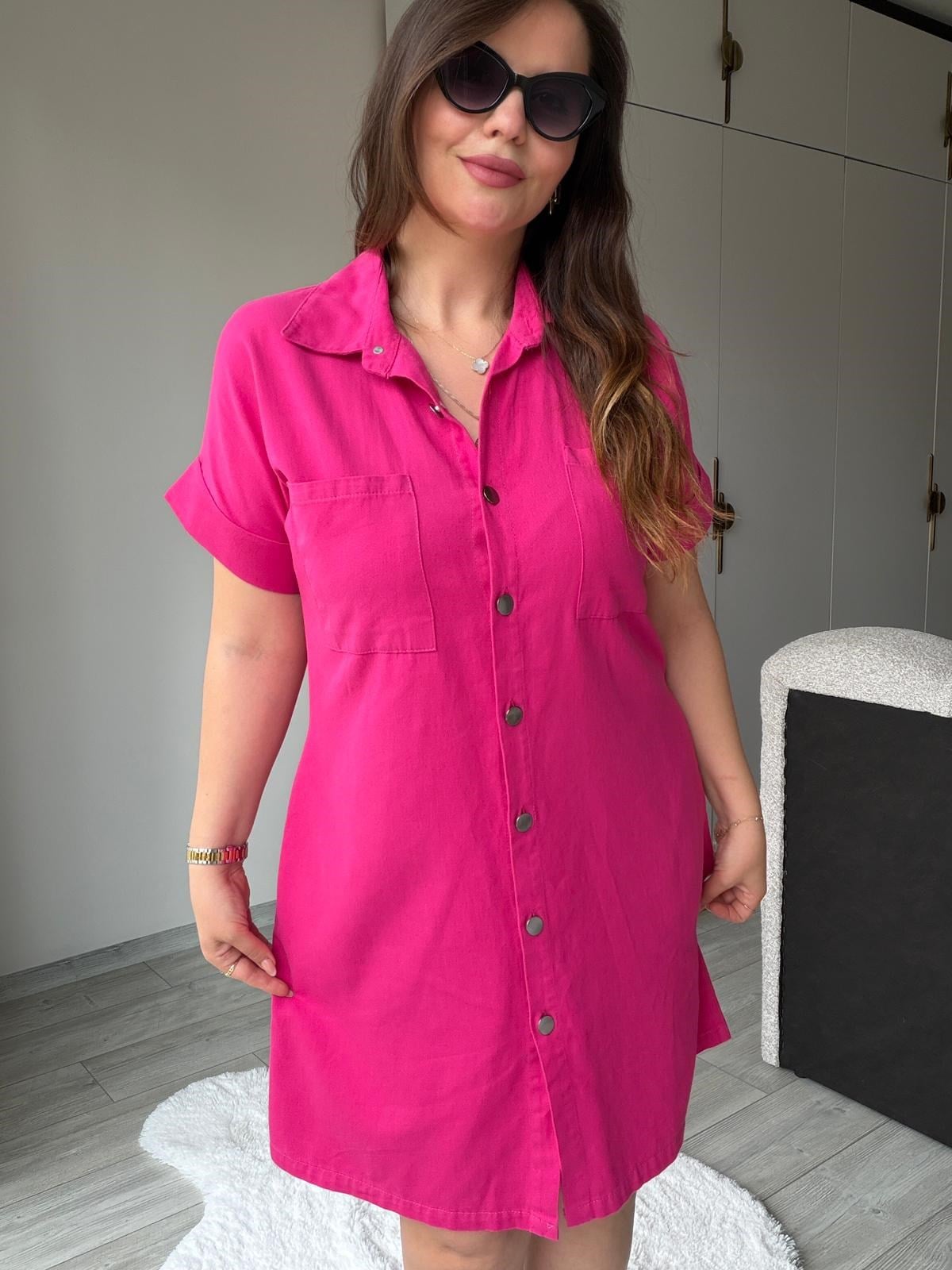 410 Yıkamalı Gabardin Elbise FUŞYA
